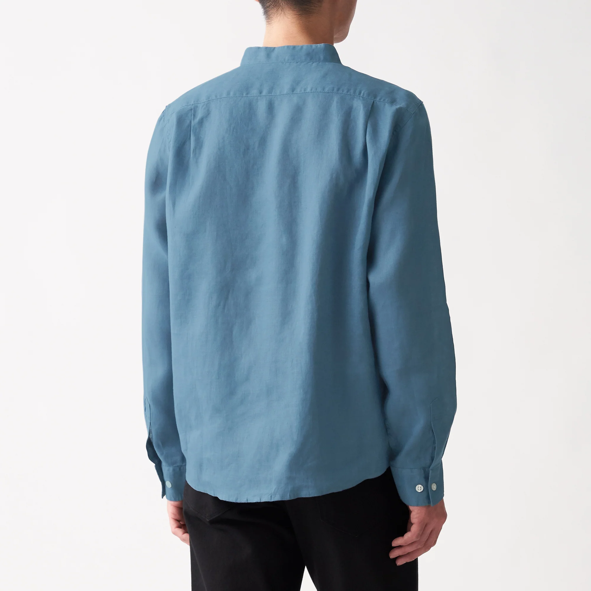 Men's French Linen Washed Stand Collar Shirt - Image 4