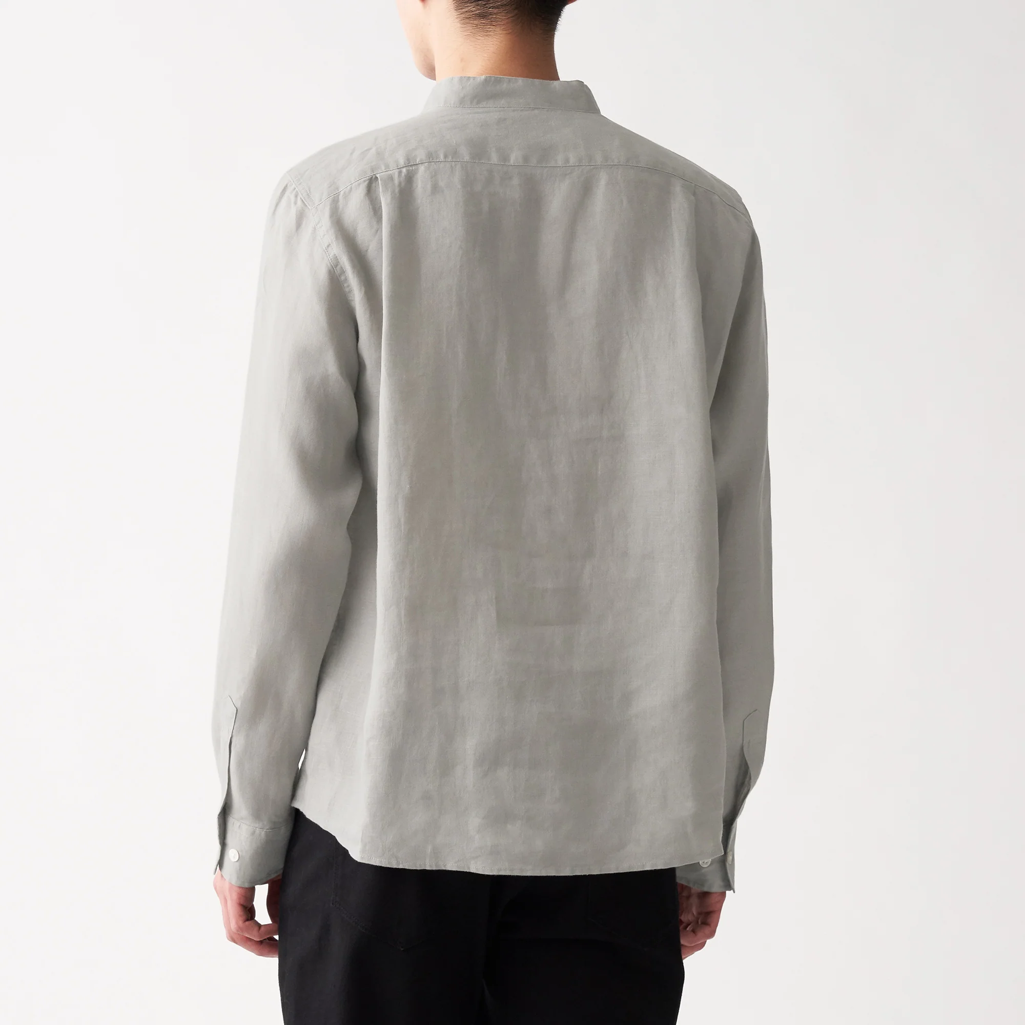 Men's French Linen Washed Stand Collar Shirt - Image 46