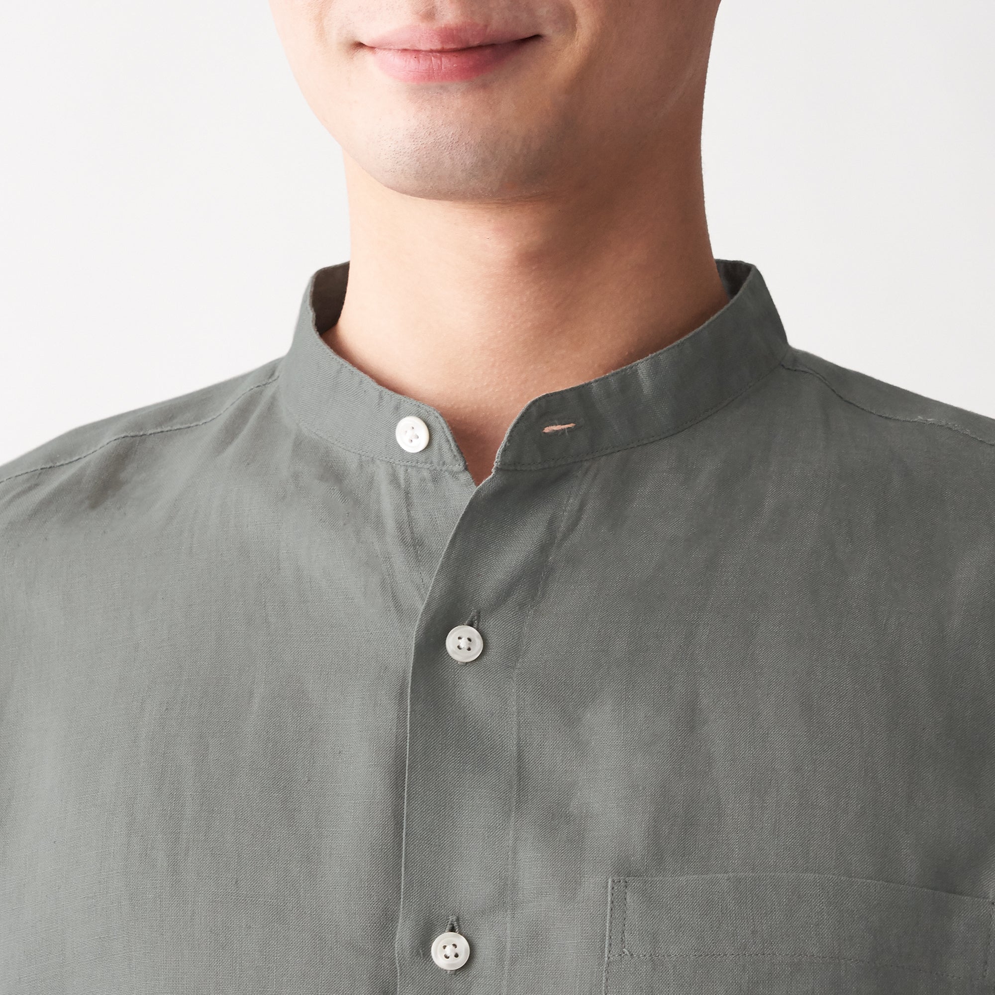 Men's French Linen Washed Stand Collar Shirt - Image 55