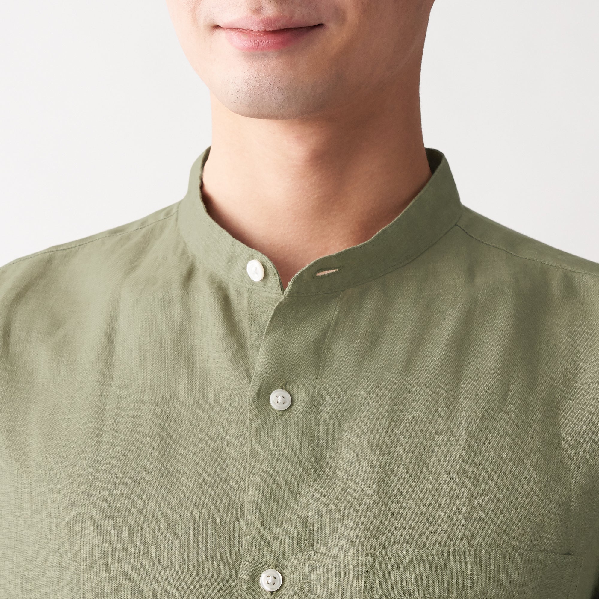 Men's French Linen Washed Stand Collar Shirt - Image 62