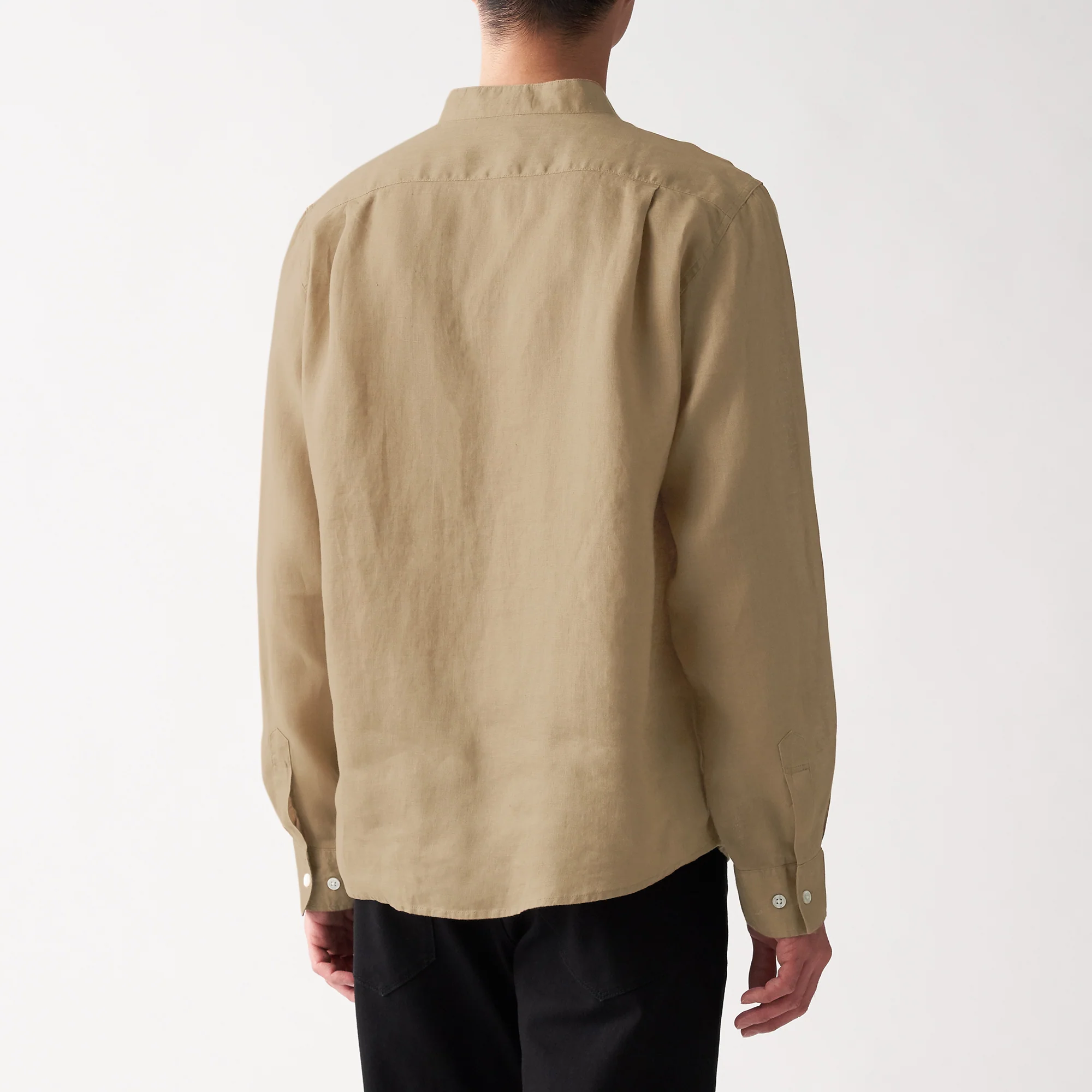 Men's French Linen Washed Stand Collar Shirt - Image 68