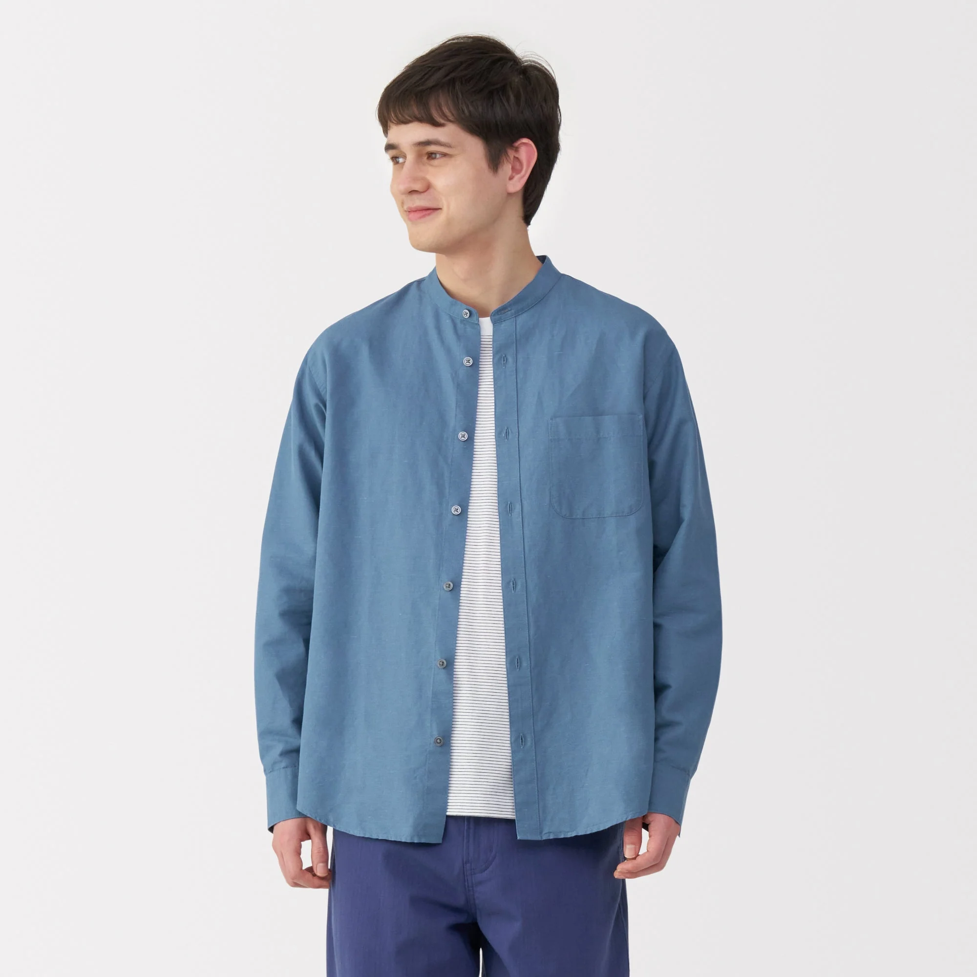 Men's Hemp Cotton Stand Collar Shirt - Image 19