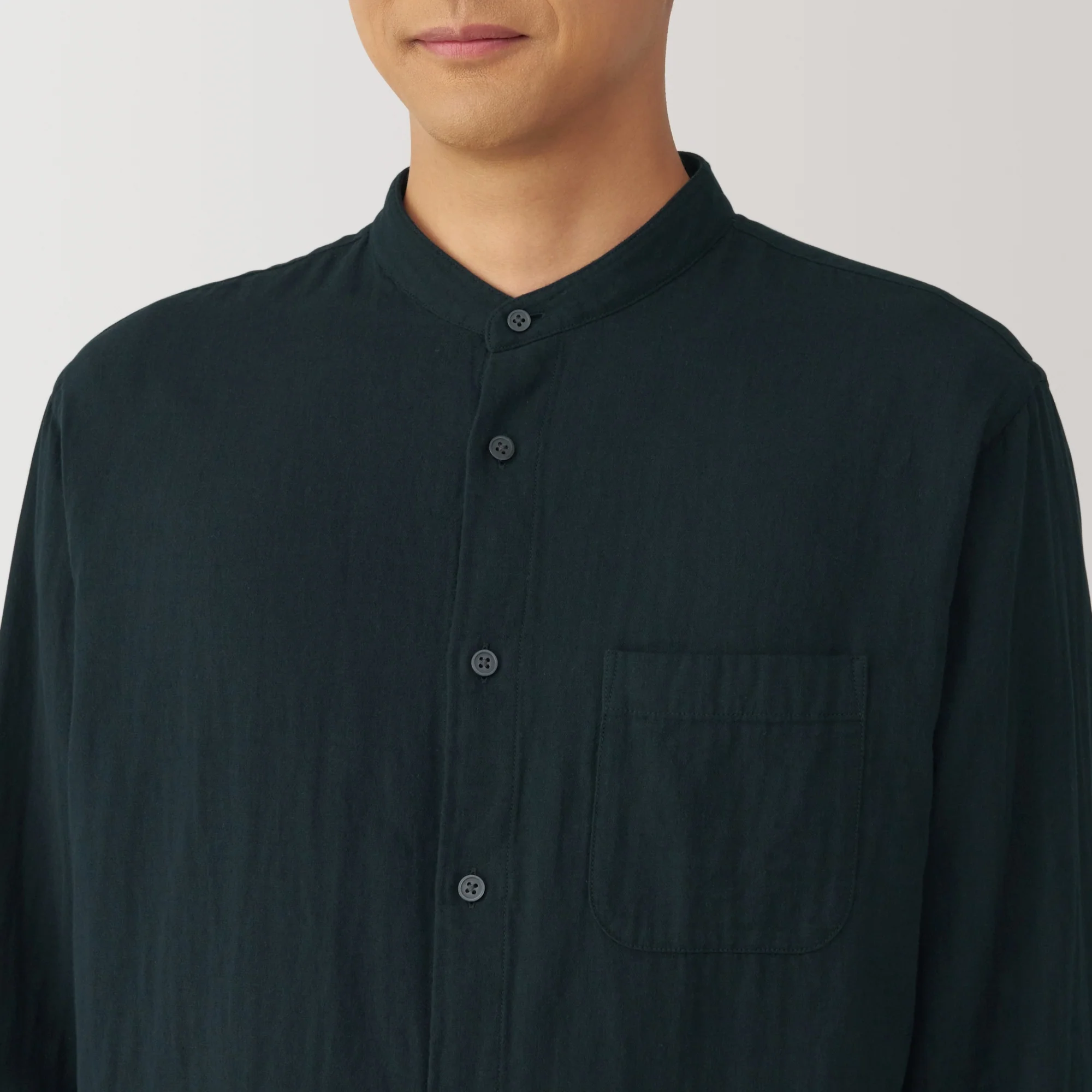 Men's Kapok Blend Double Gauze Stand Collar Long Sleeve Striped Shirt - Image 34