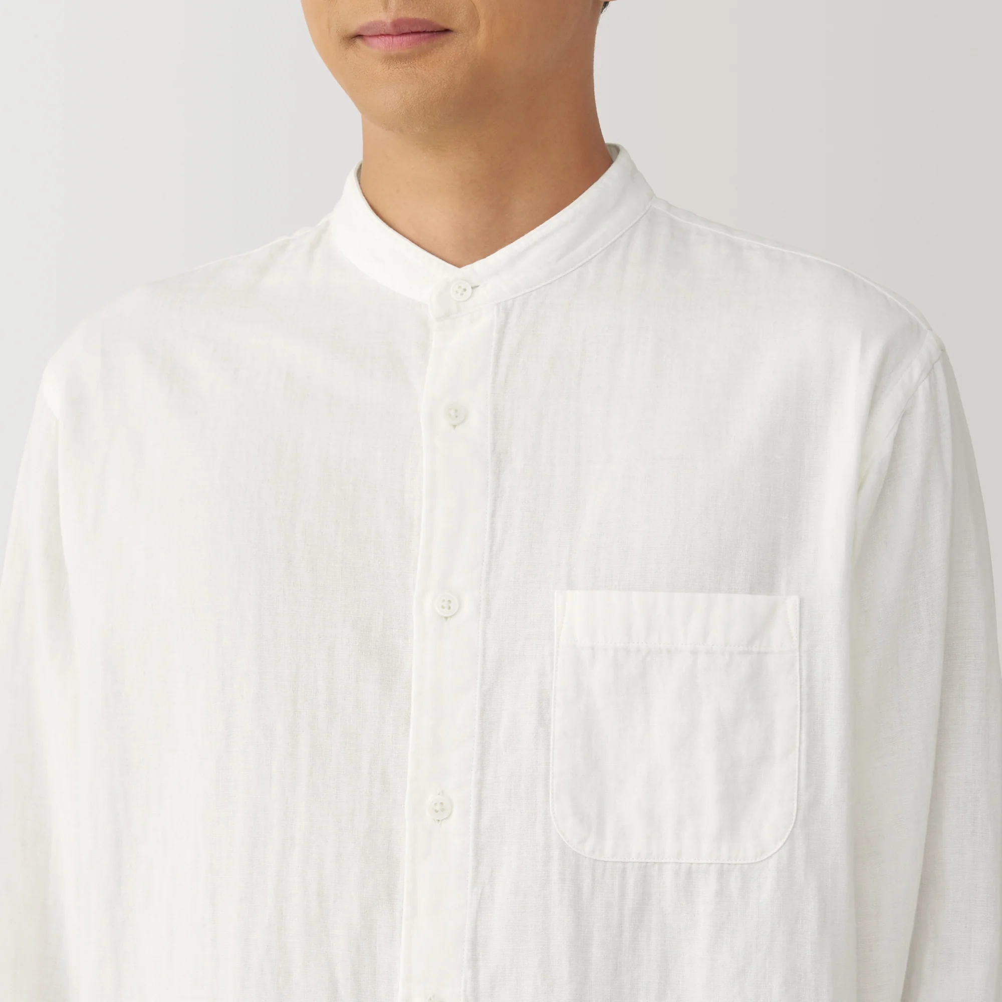 Men's Kapok Blend Double Gauze Stand Collar Long Sleeve Striped Shirt - Image 7