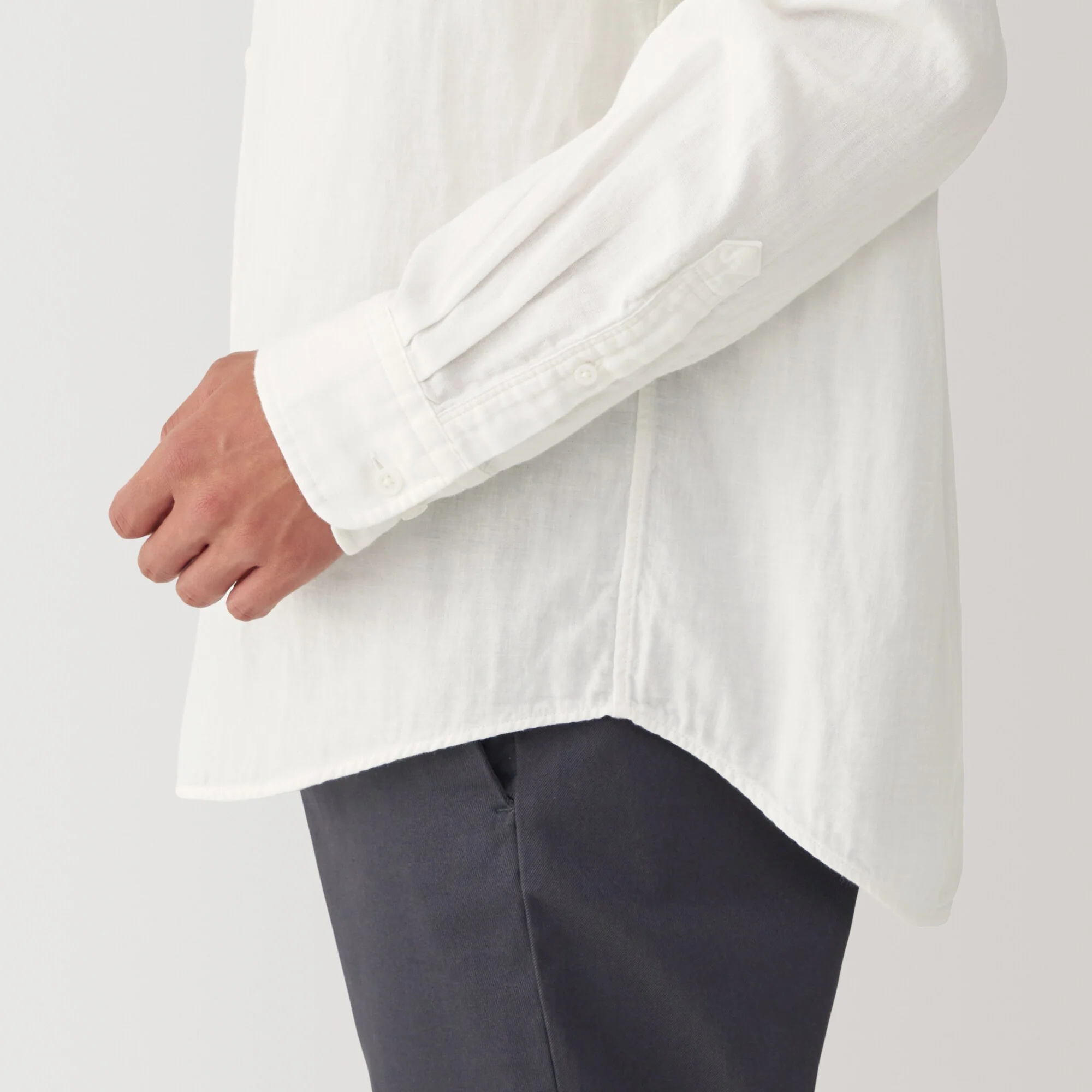 Men's Kapok Blend Double Gauze Stand Collar Long Sleeve Striped Shirt - Image 8