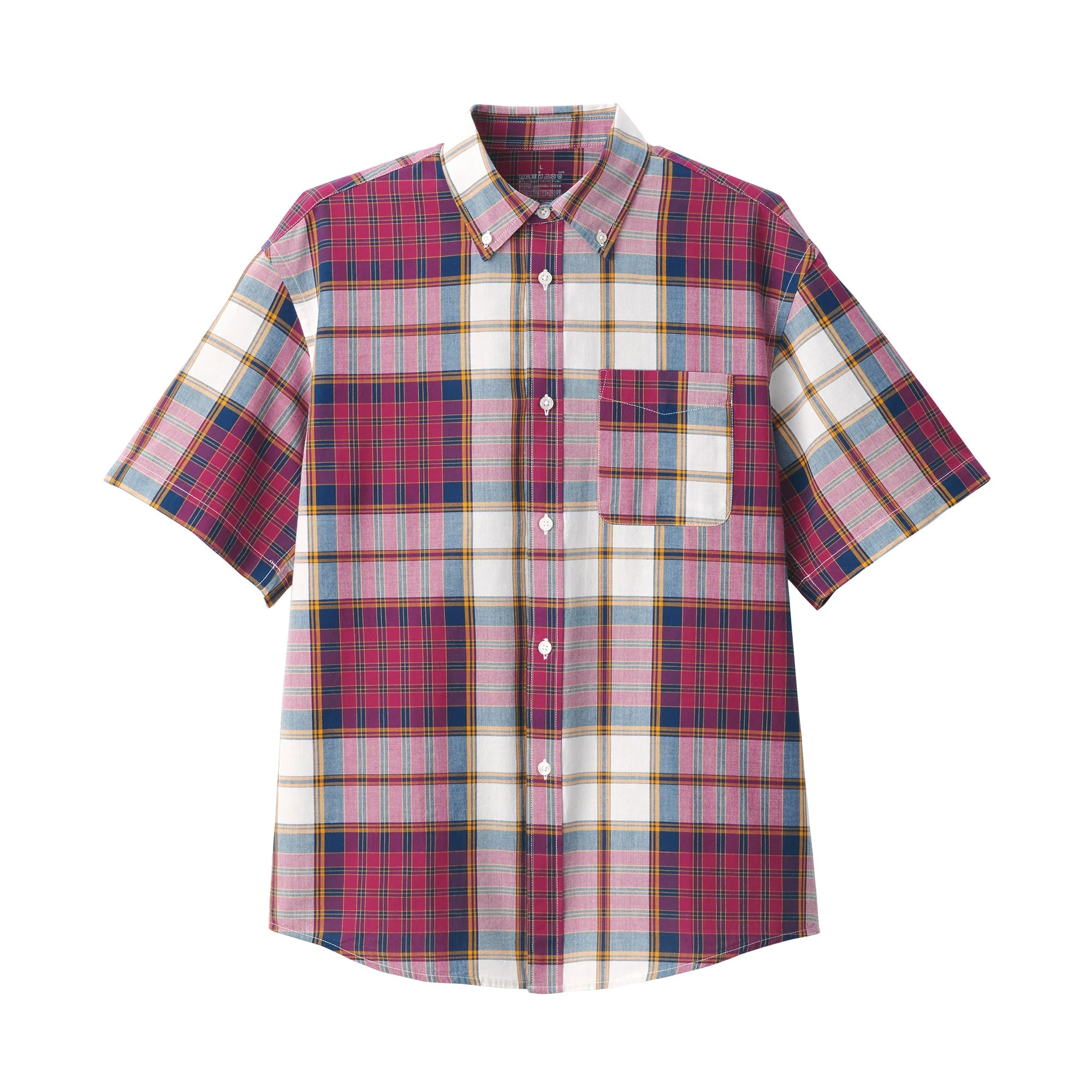 Men's Madras Check Button Down Short Sleeve Shirt - Image 10