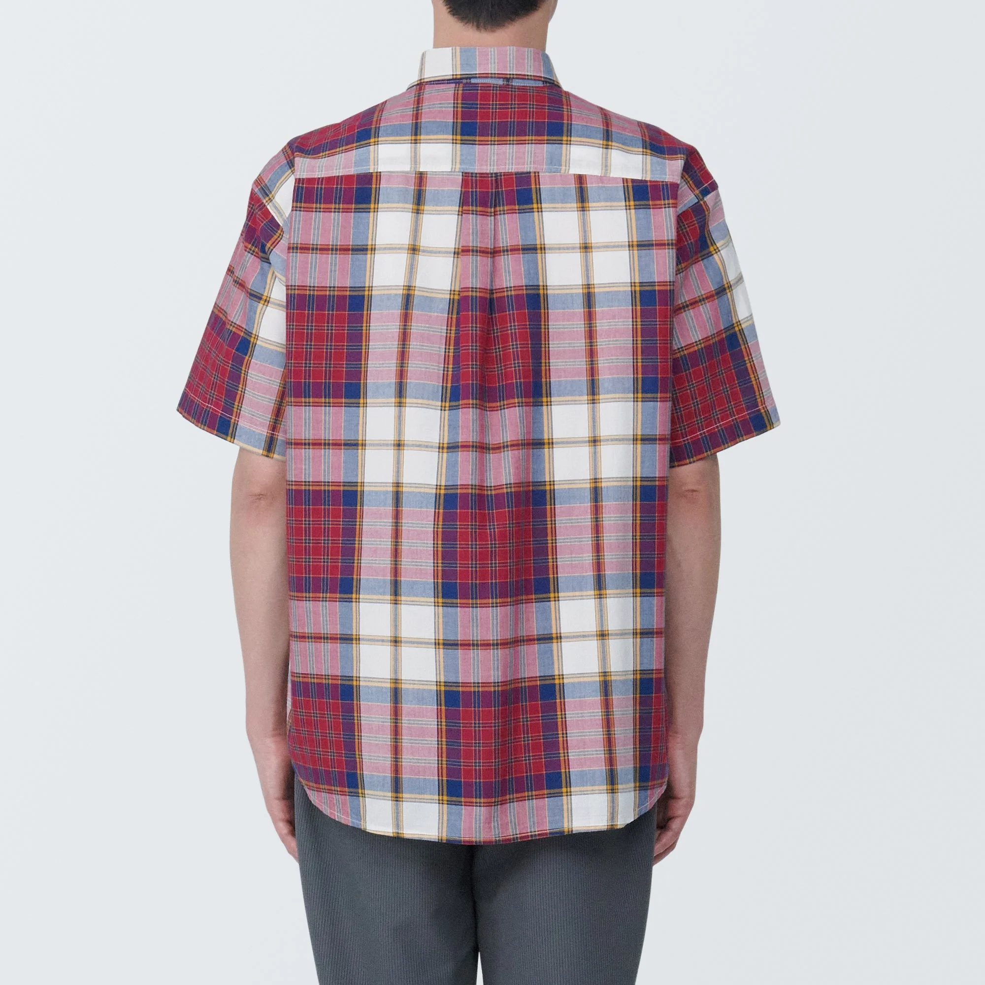 Men's Madras Check Button Down Short Sleeve Shirt - Image 14