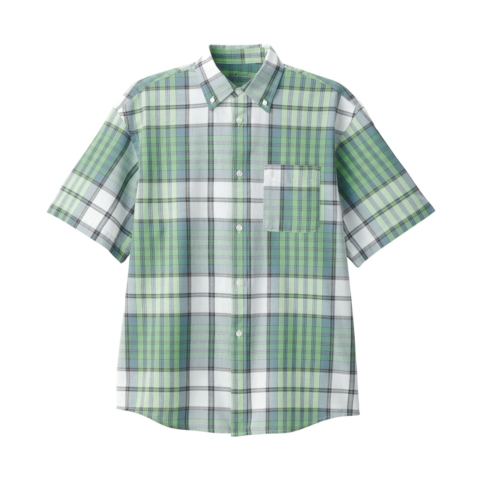 Men's Madras Check Button Down Short Sleeve Shirt - Image 2