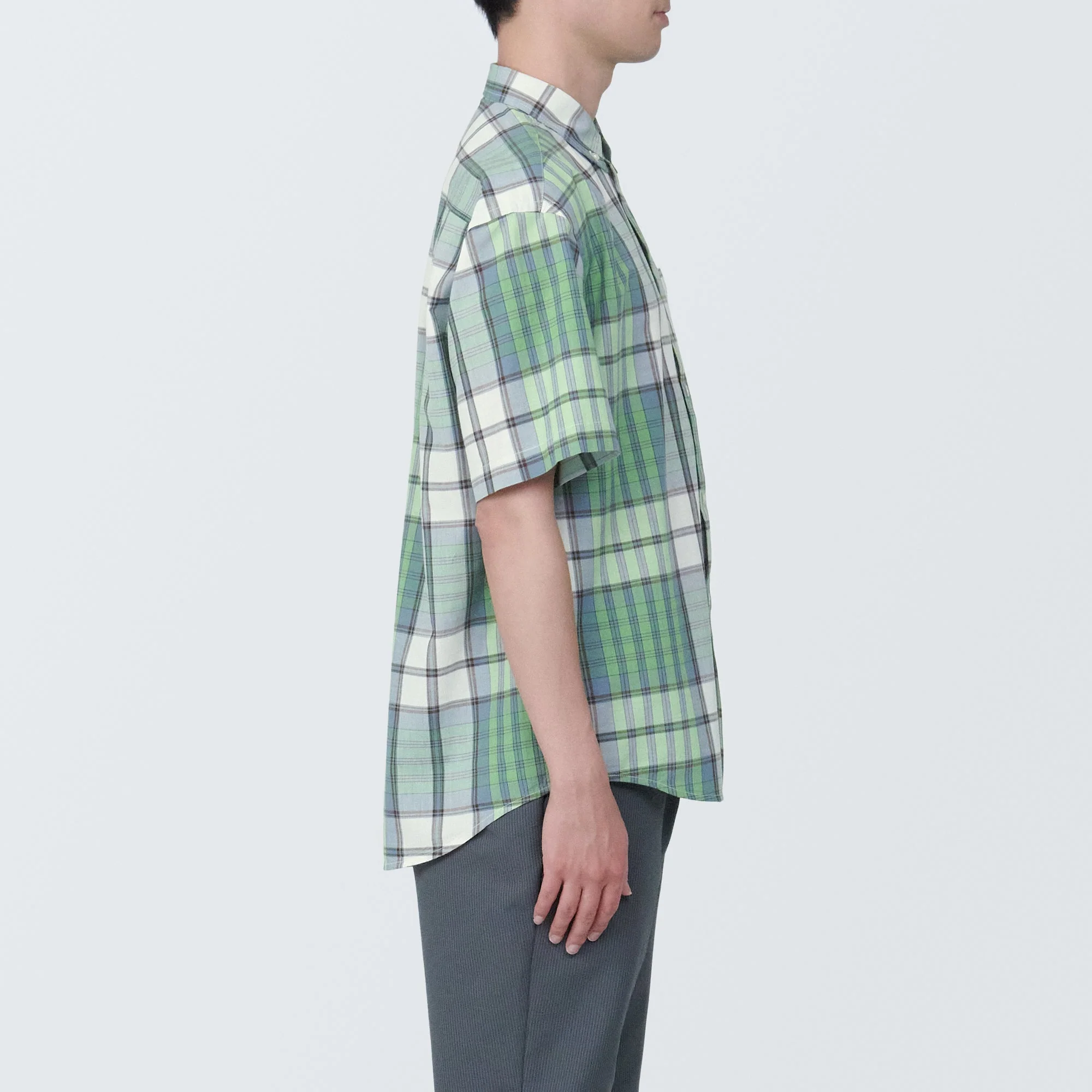 Men's Madras Check Button Down Short Sleeve Shirt - Image 5