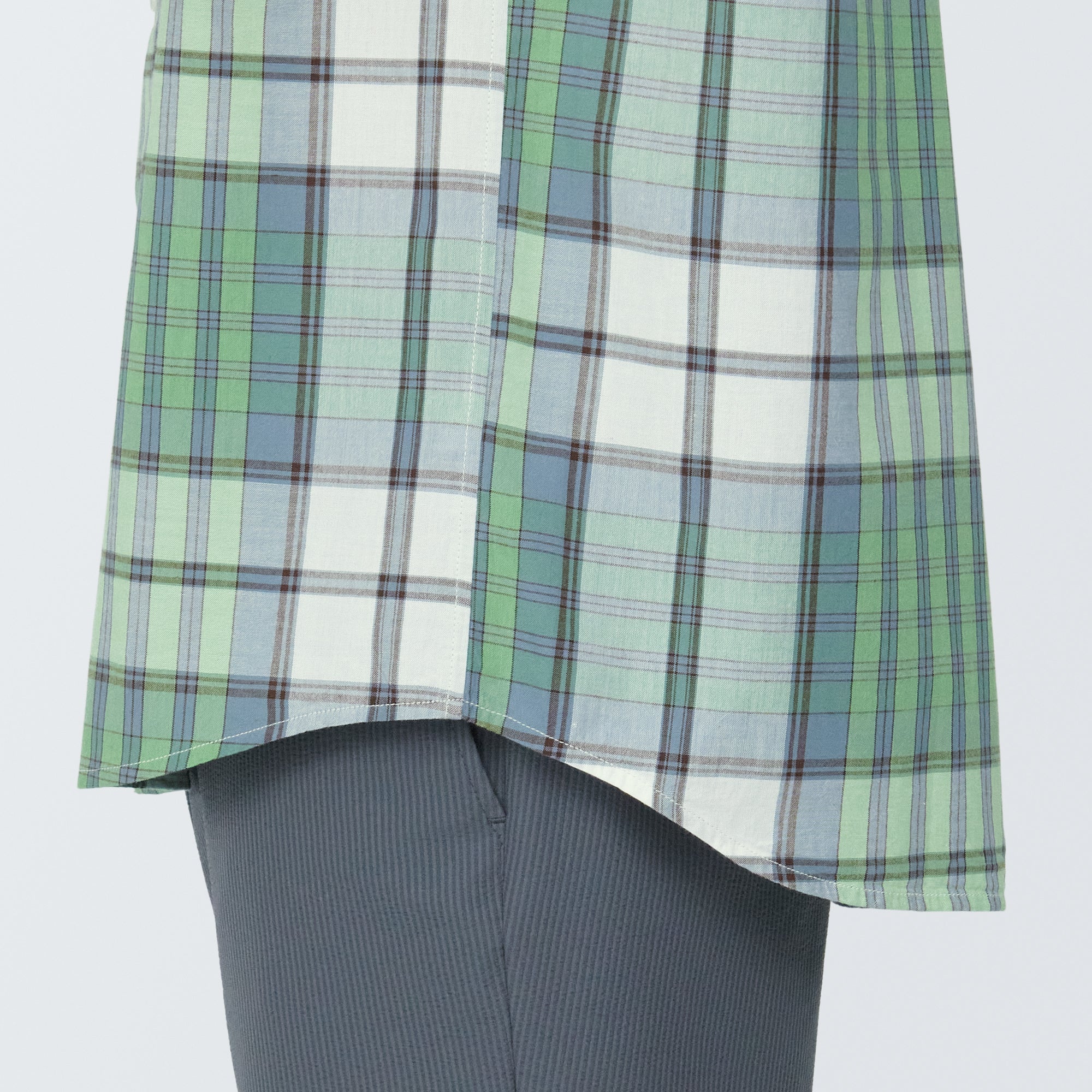 Men's Madras Check Button Down Short Sleeve Shirt - Image 8