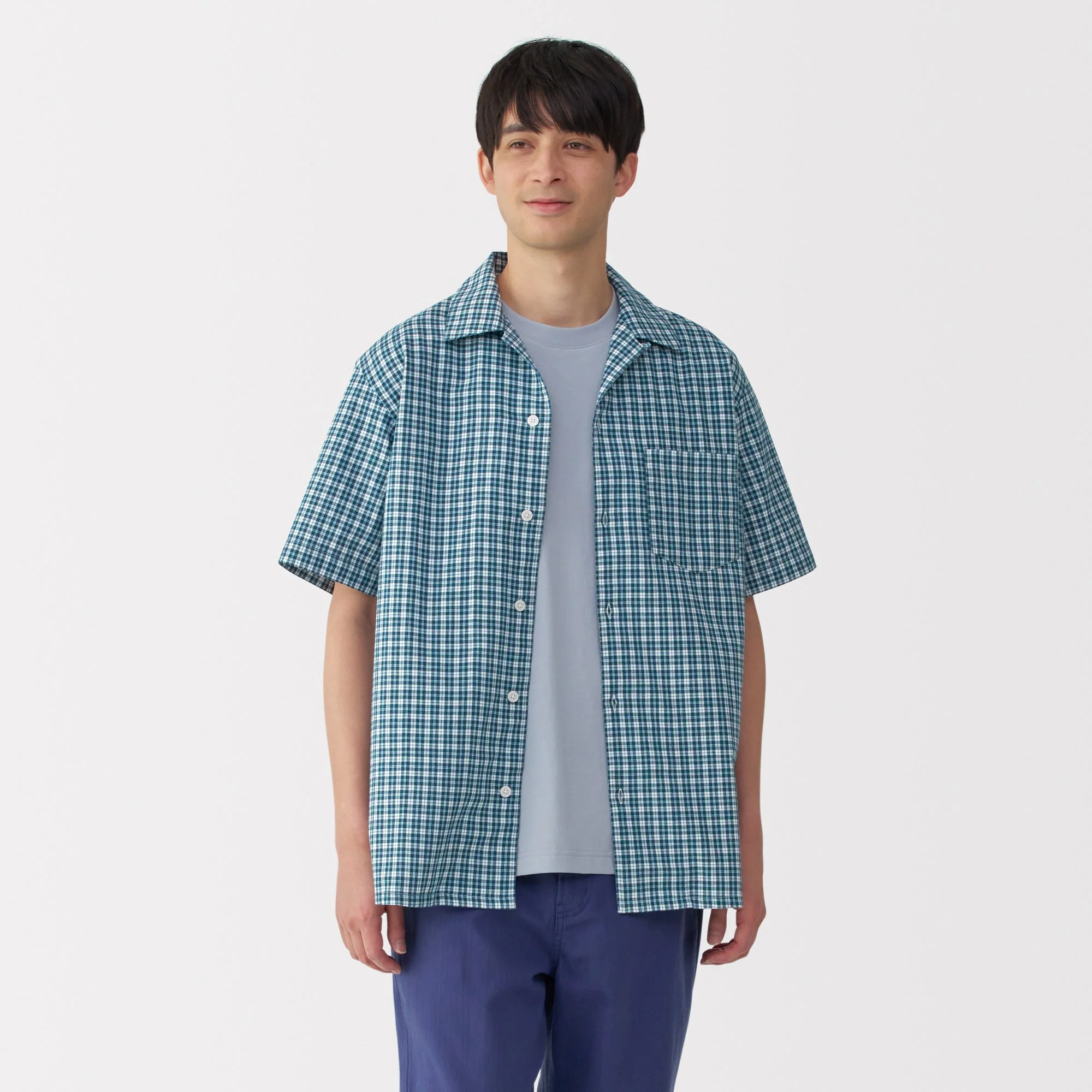 Men's Madras Check Open Collar Shirt - Image 21