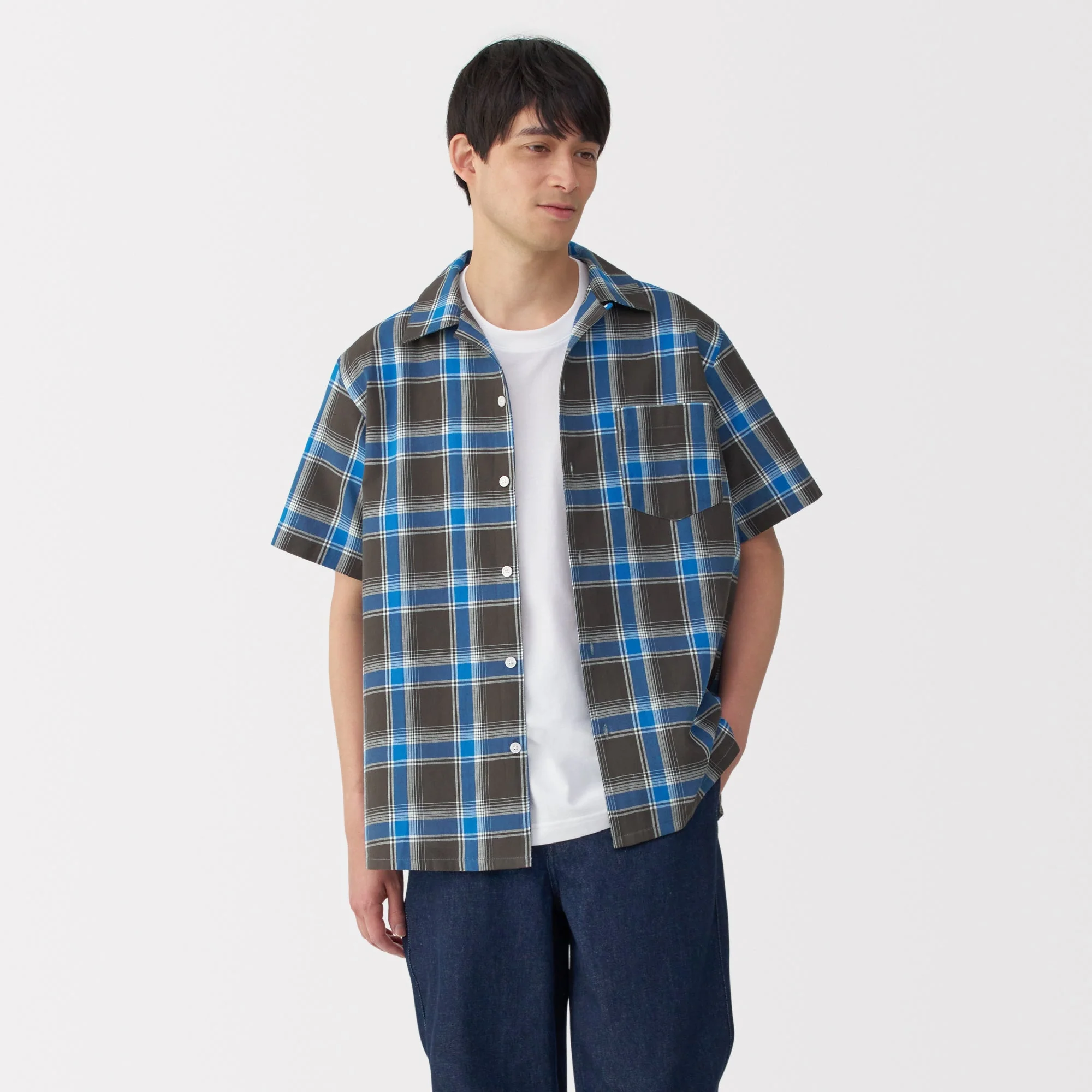 Men's Madras Check Open Collar Shirt - Image 3