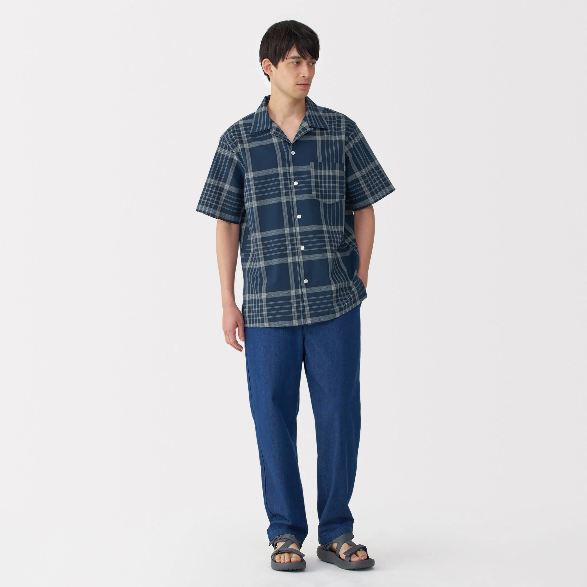 Men's Madras Check Open Collar Shirt - Image 31