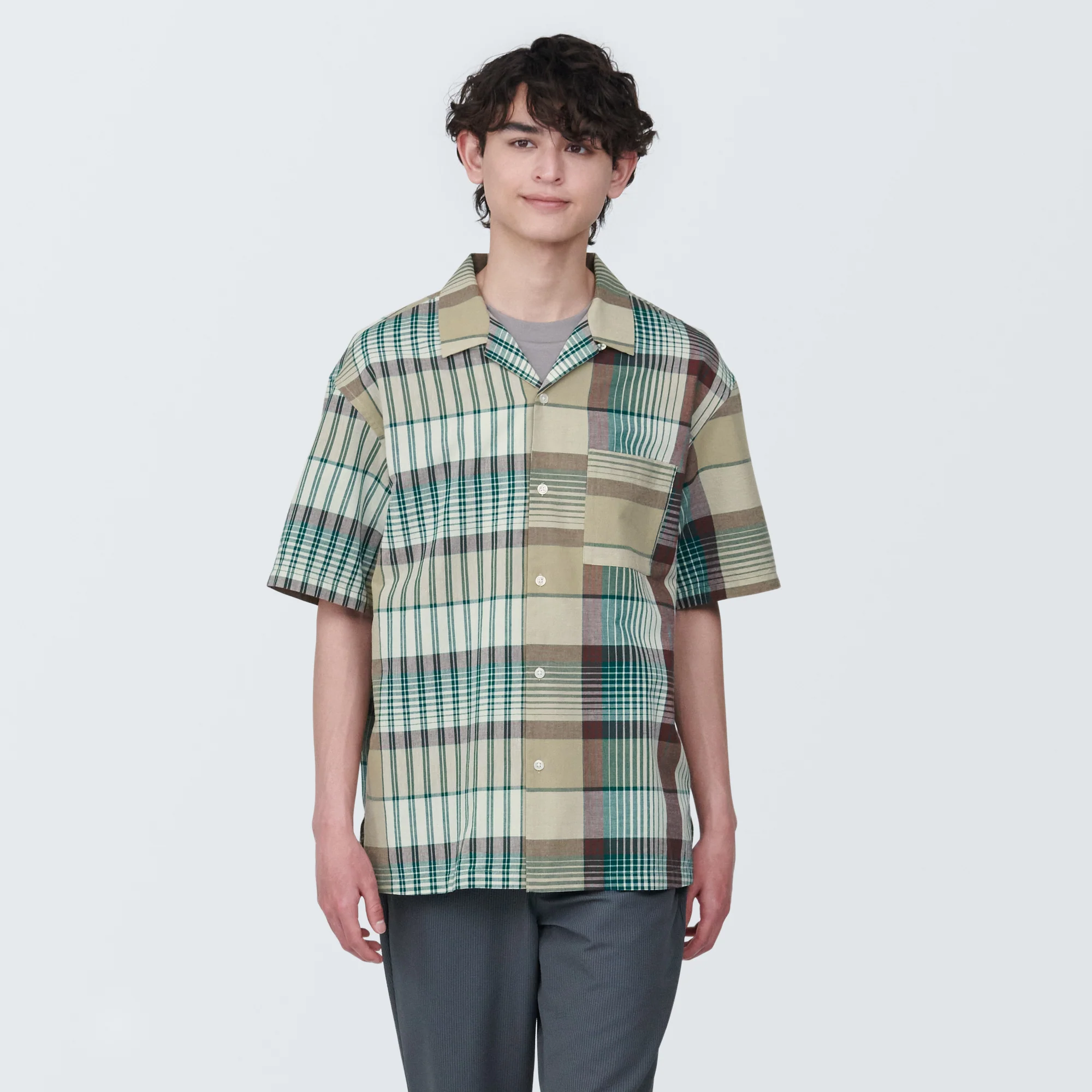 Men's Madras Check Open Collar Short Sleeve Shirt - Image 11