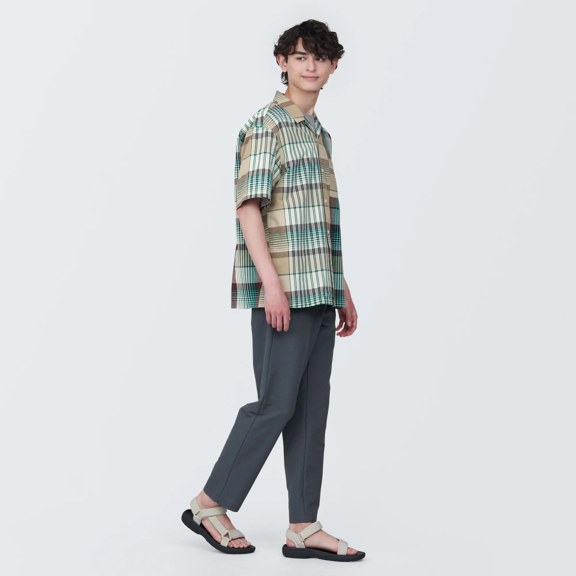 Men's Madras Check Open Collar Short Sleeve Shirt - Image 12