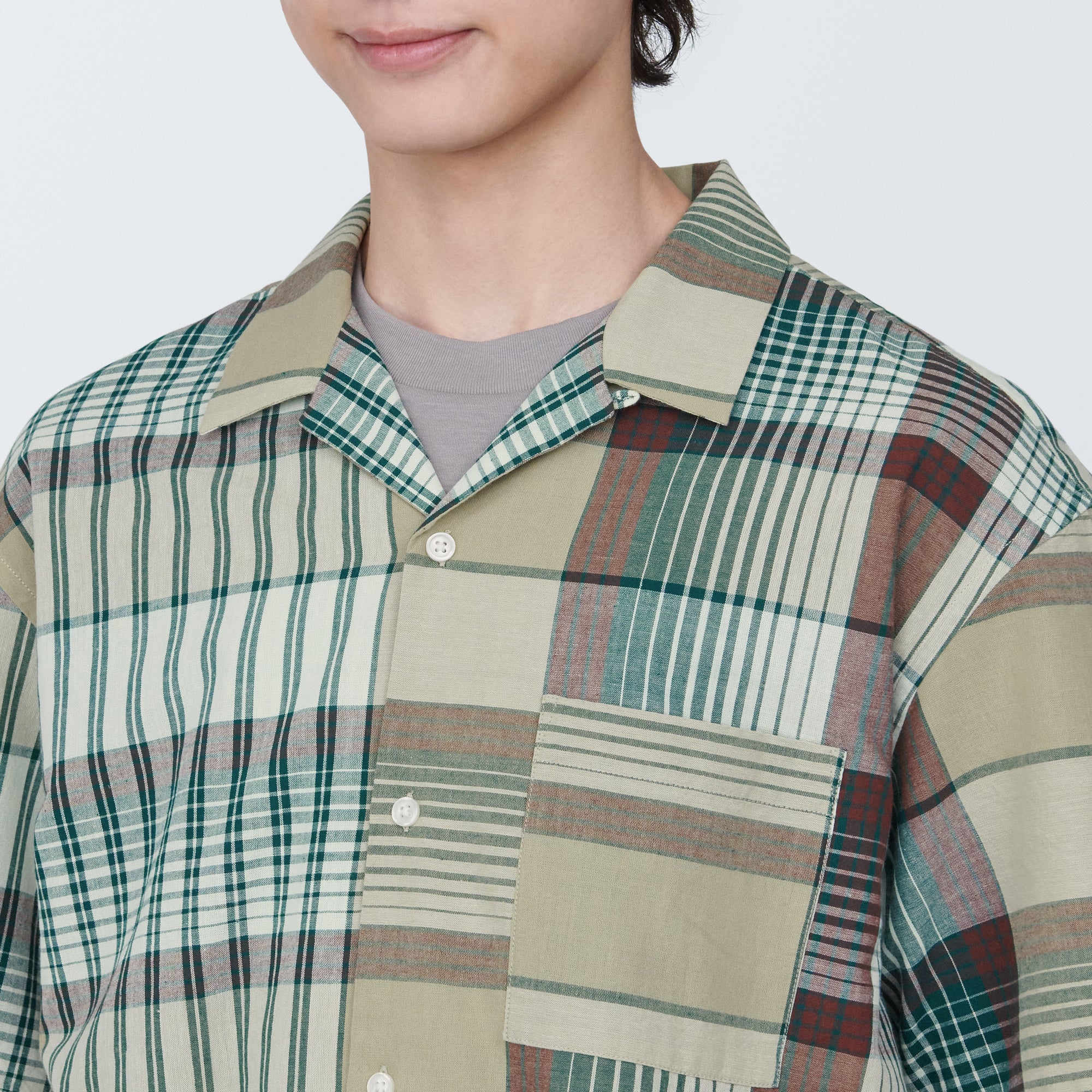 Men's Madras Check Open Collar Short Sleeve Shirt - Image 15