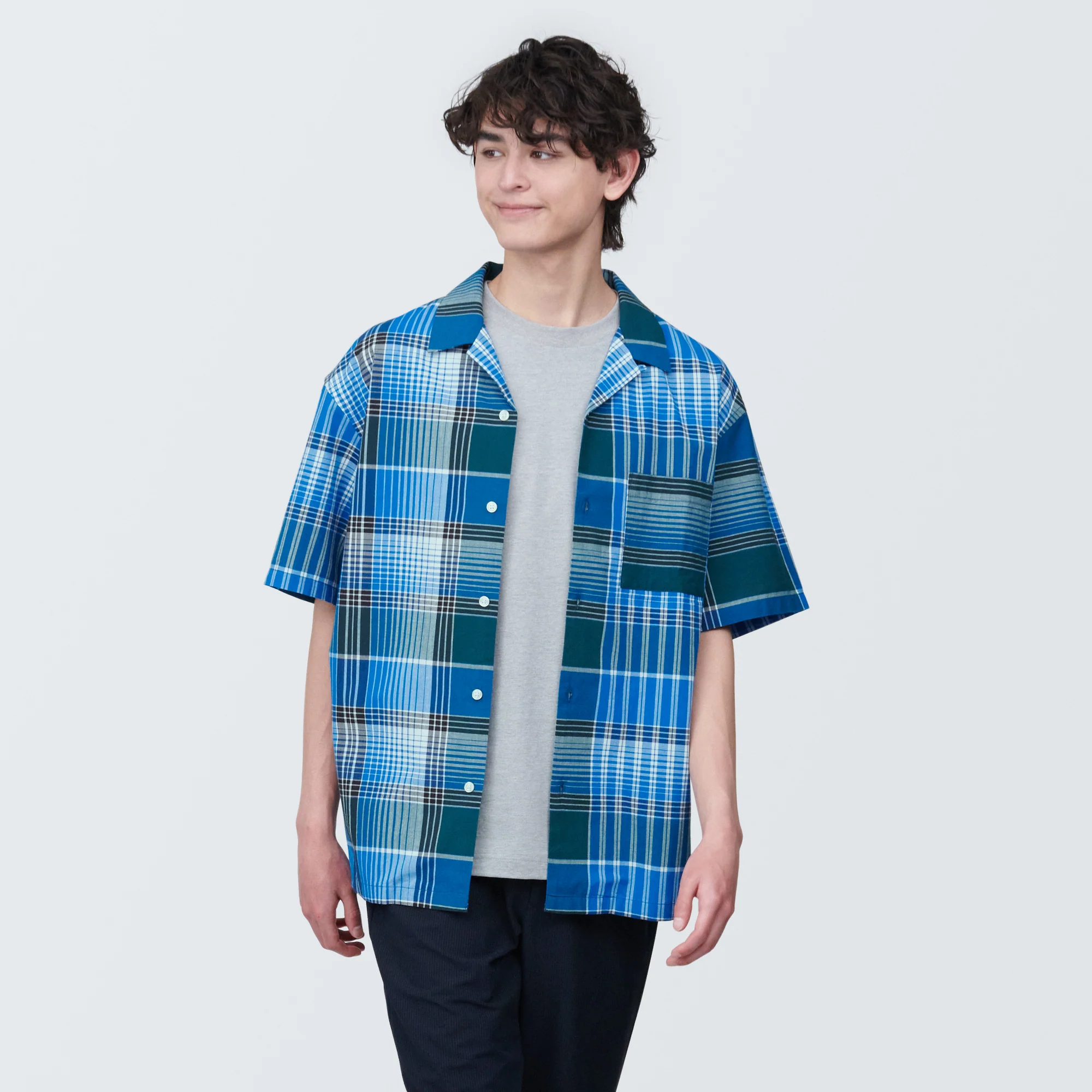 Men's Madras Check Open Collar Short Sleeve Shirt - Image 19