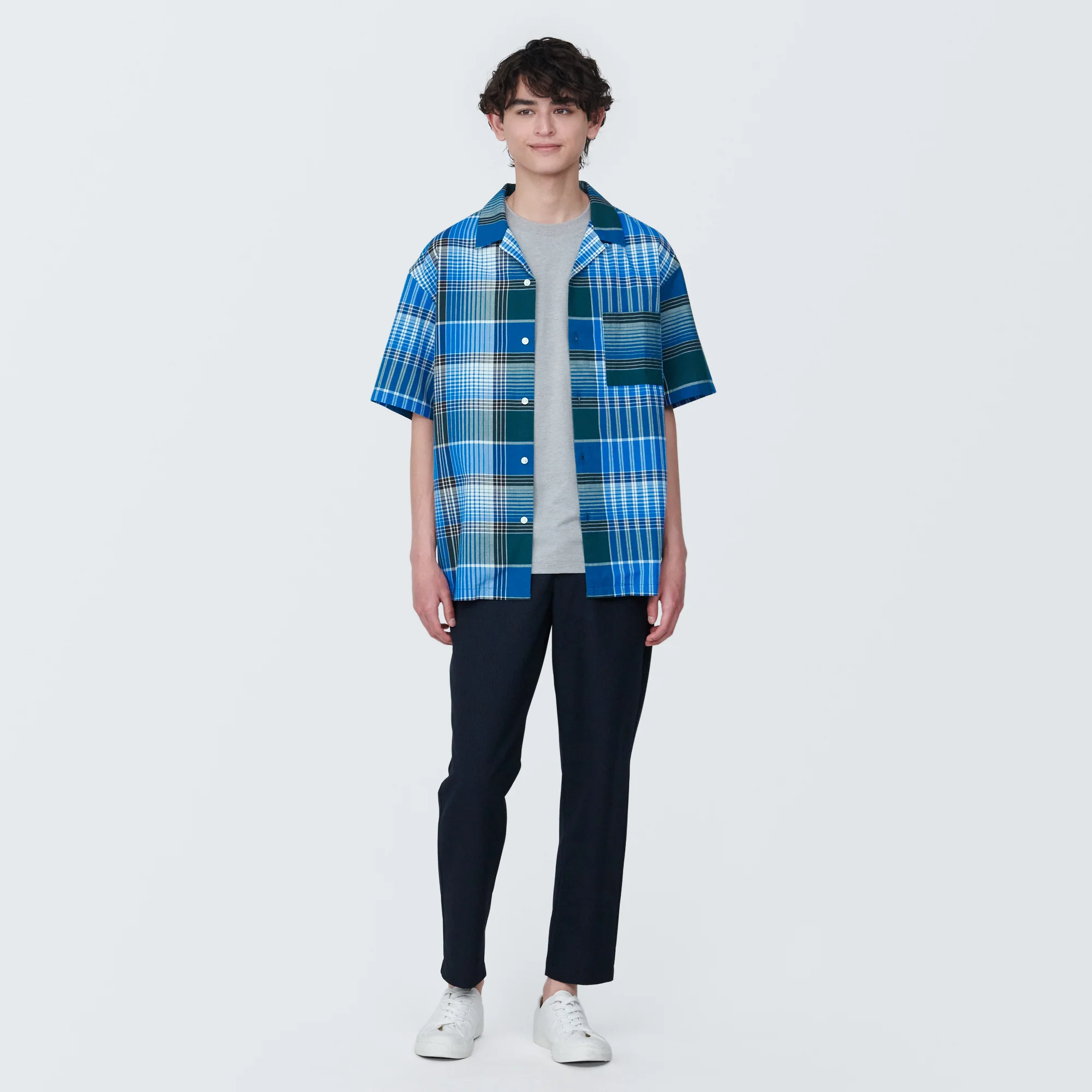Men's Madras Check Open Collar Short Sleeve Shirt - Image 20