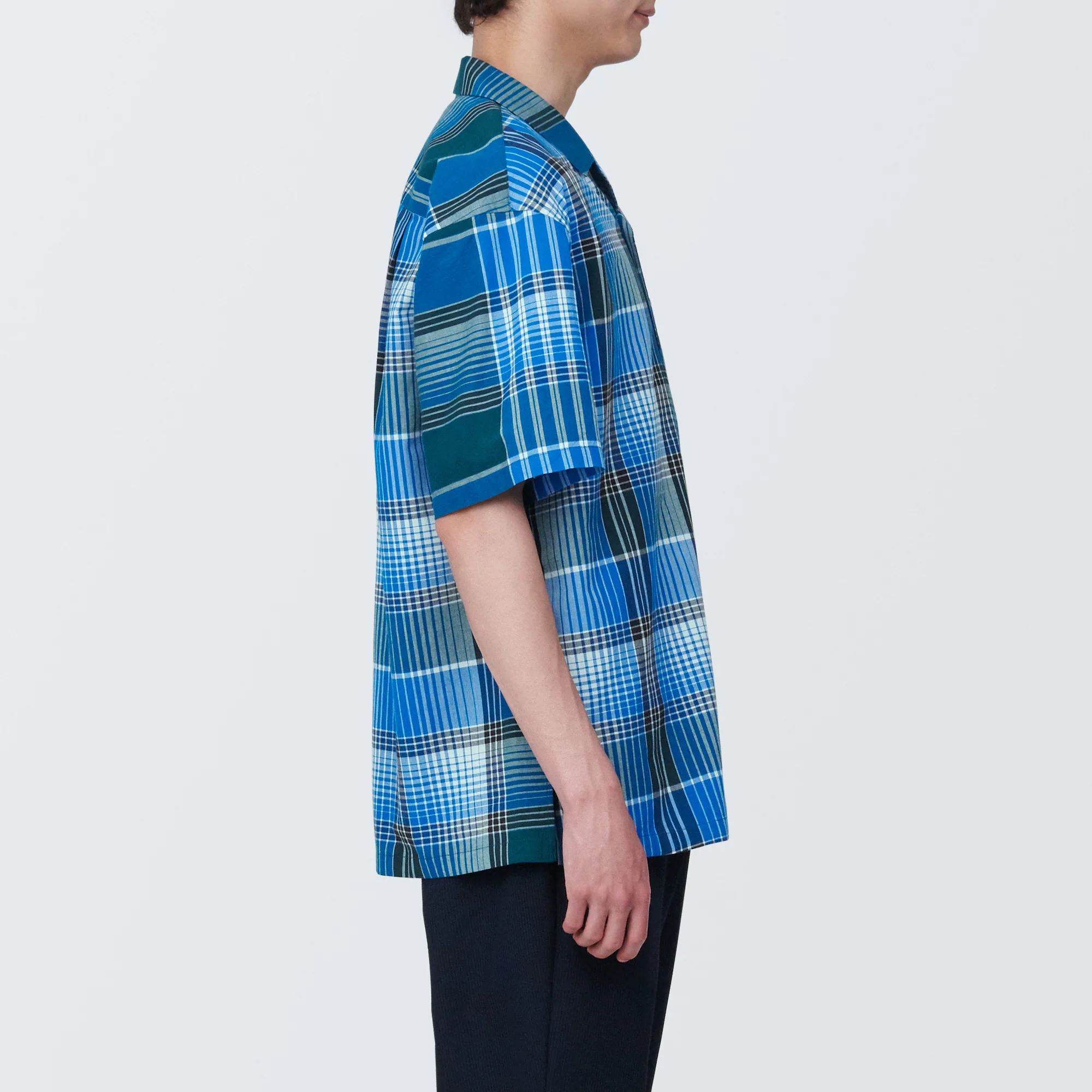 Men's Madras Check Open Collar Short Sleeve Shirt - Image 21