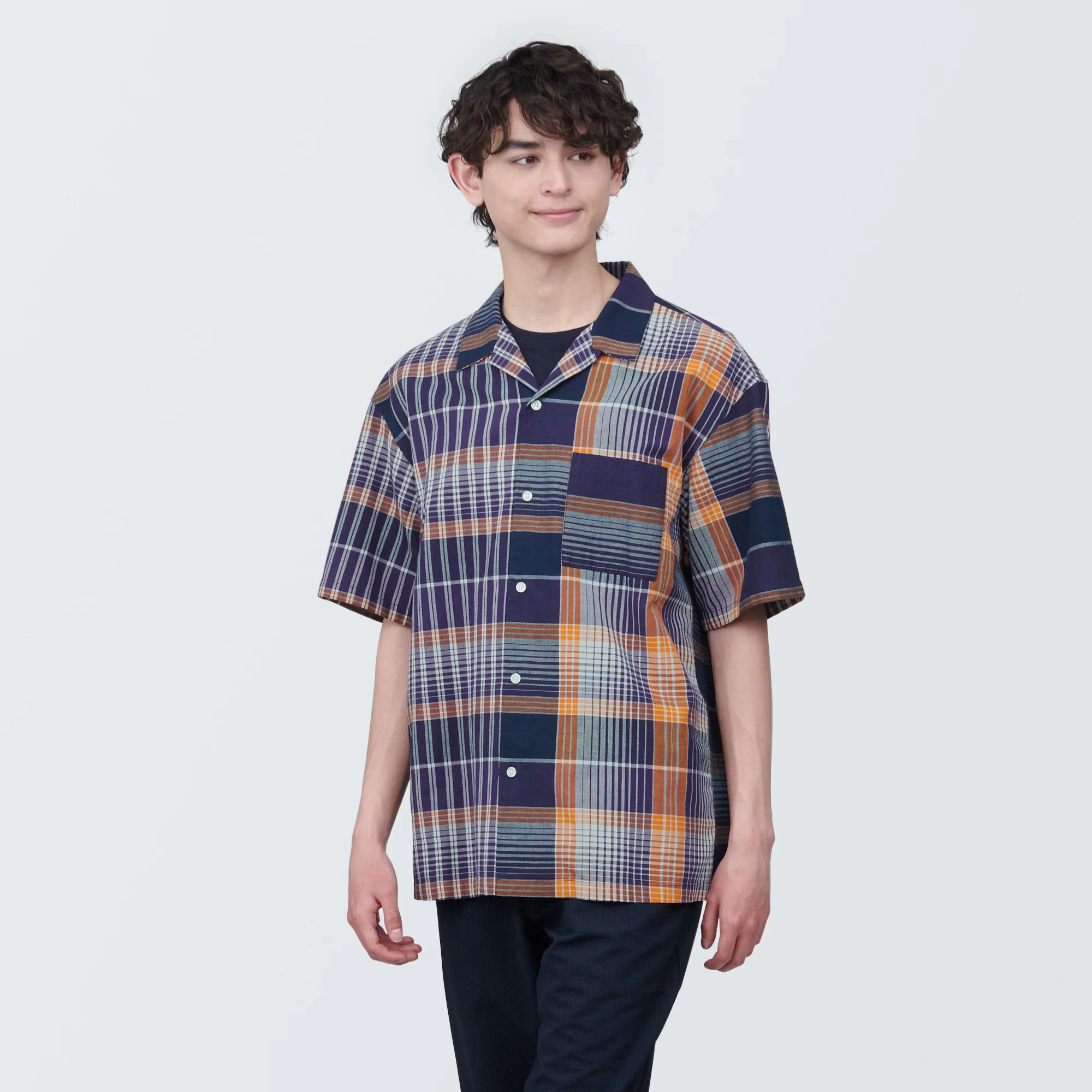 Men's Madras Check Open Collar Short Sleeve Shirt - Image 3