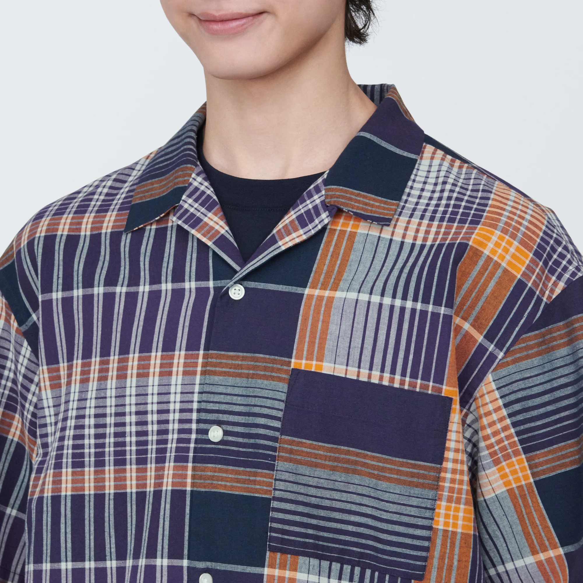 Men's Madras Check Open Collar Short Sleeve Shirt - Image 7