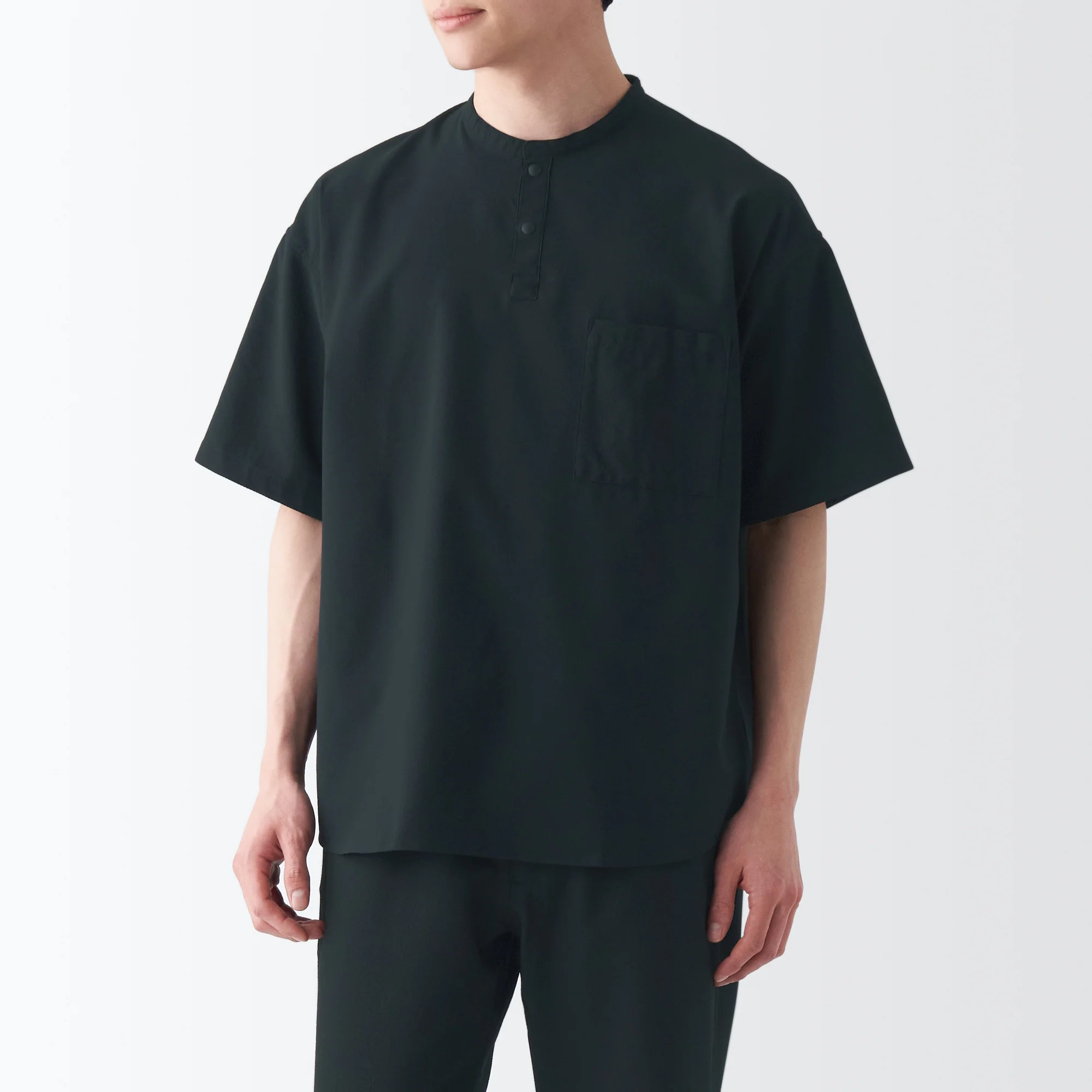 Men's Seersucker Henry Neck Woven T-Shirt