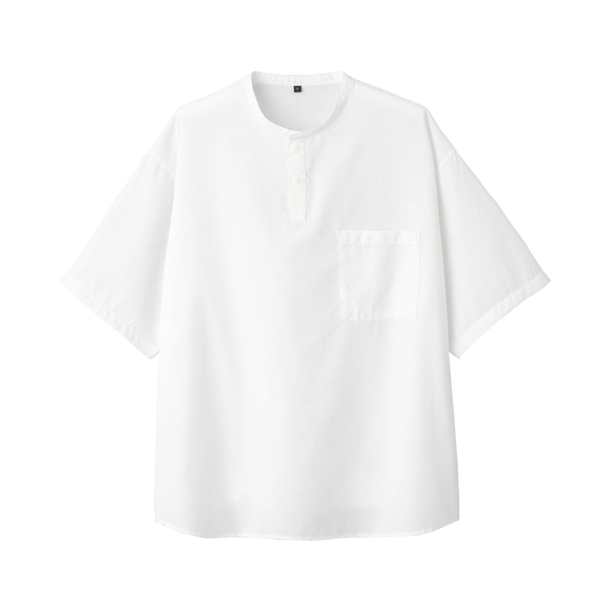 Men's Seersucker Henry Neck Woven T-Shirt - Image 11
