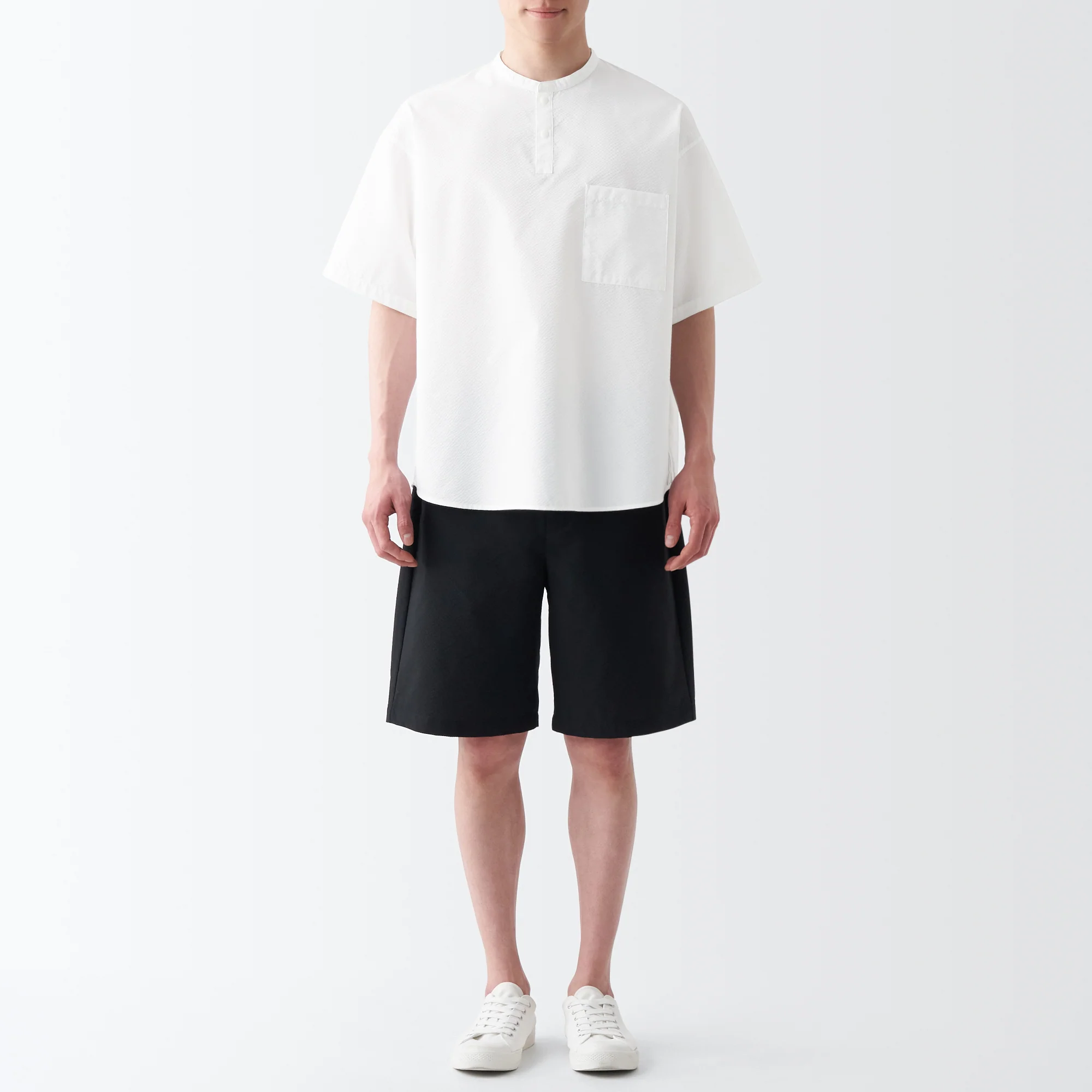 Men's Seersucker Henry Neck Woven T-Shirt - Image 13