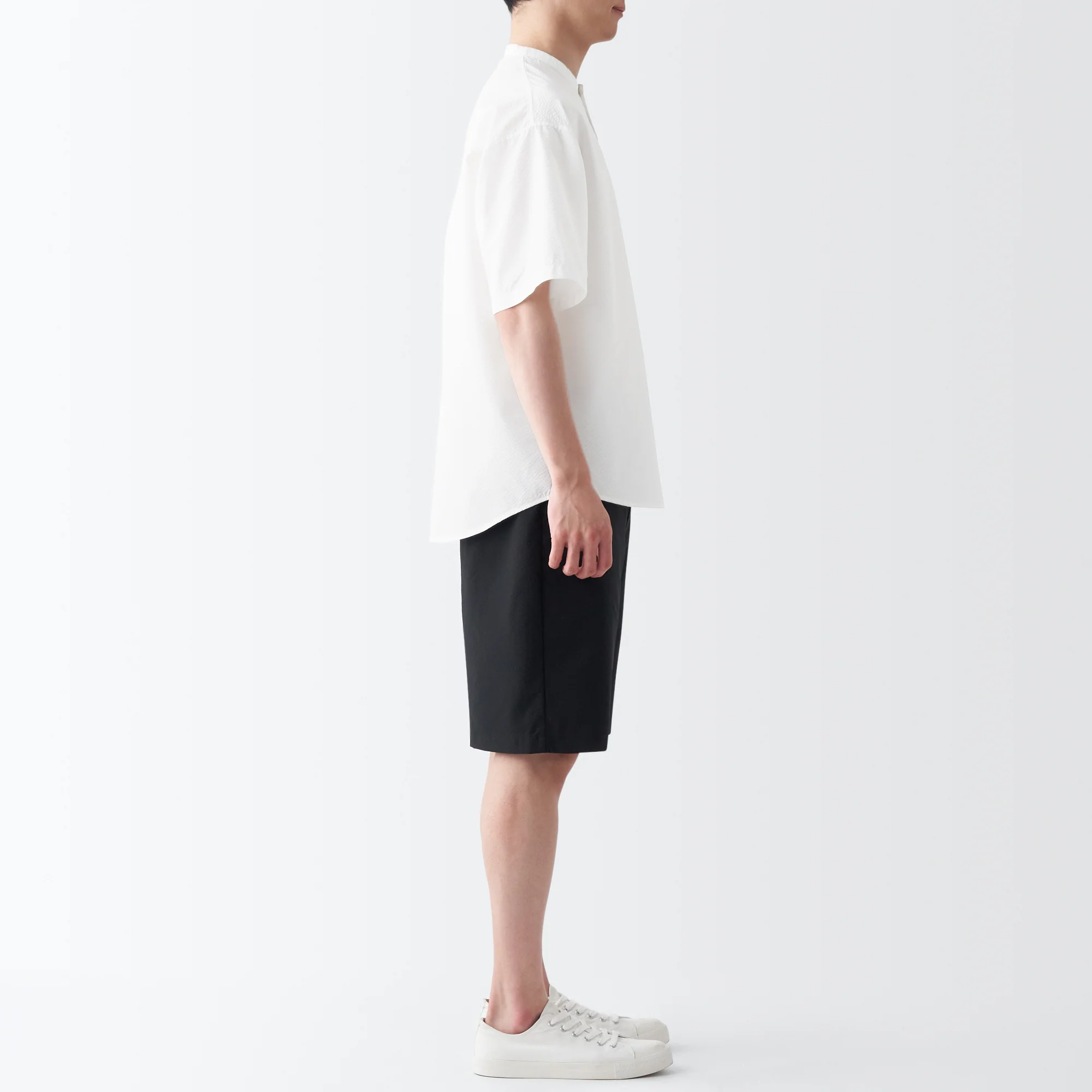 Men's Seersucker Henry Neck Woven T-Shirt - Image 14