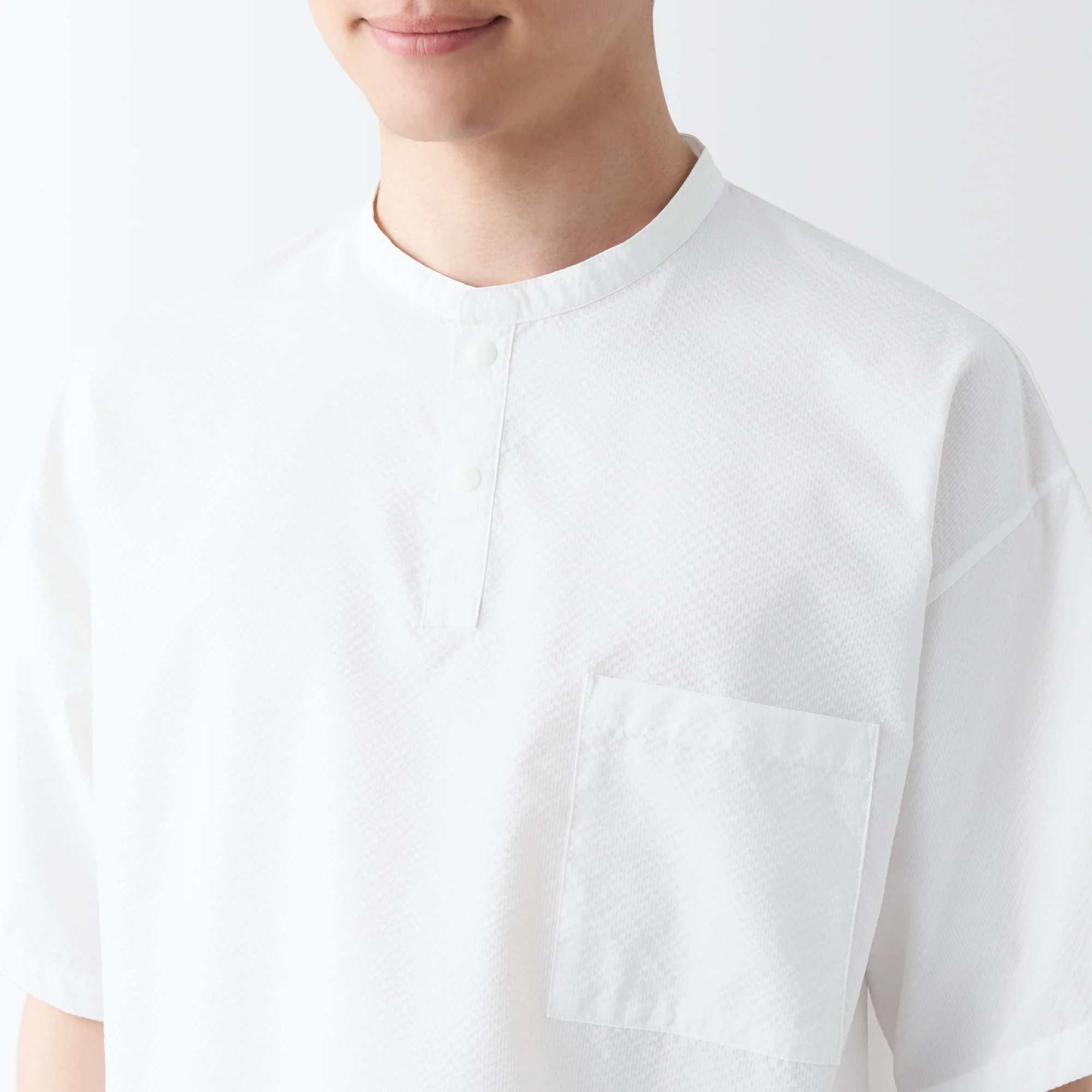Men's Seersucker Henry Neck Woven T-Shirt - Image 16