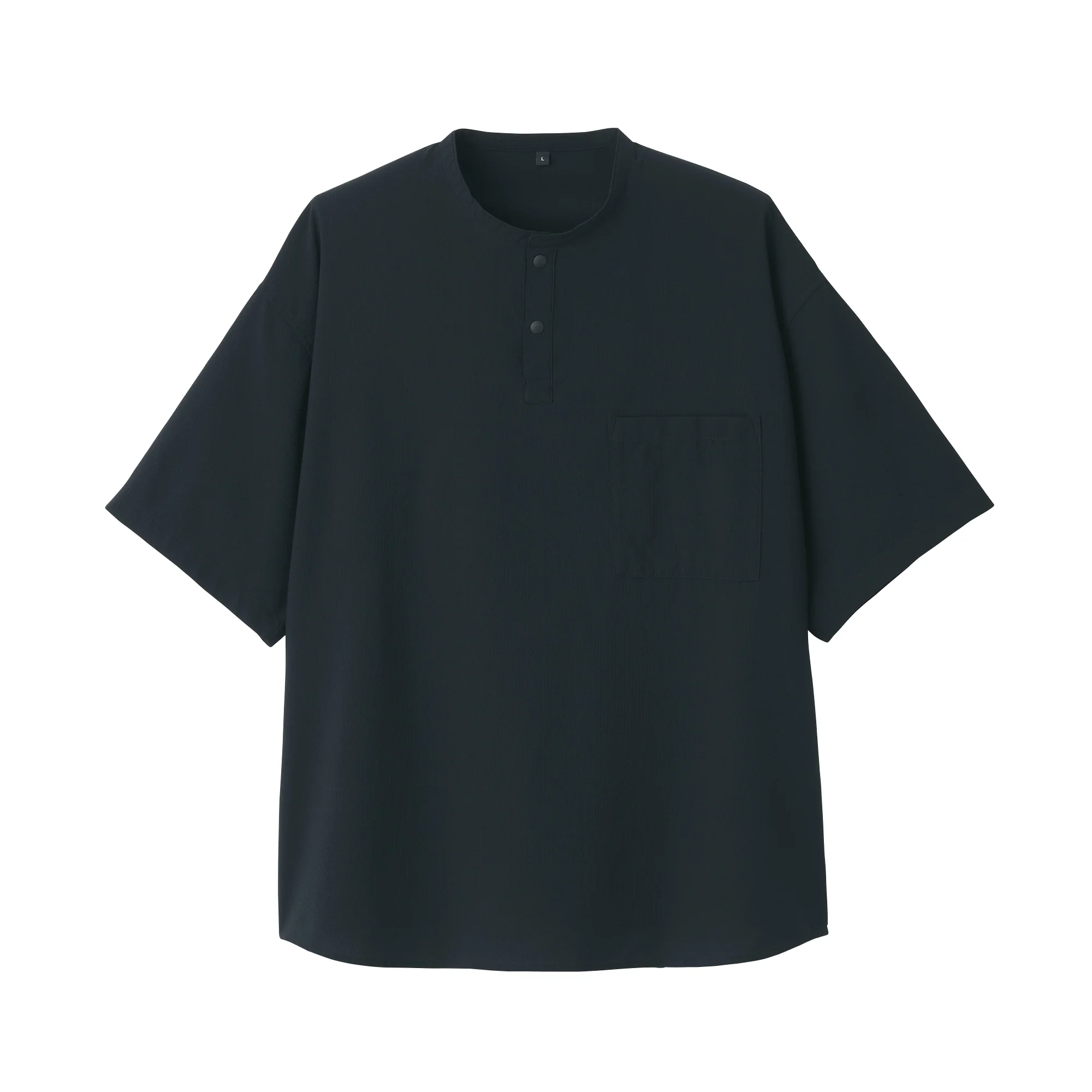 Men's Seersucker Henry Neck Woven T-Shirt - Image 2