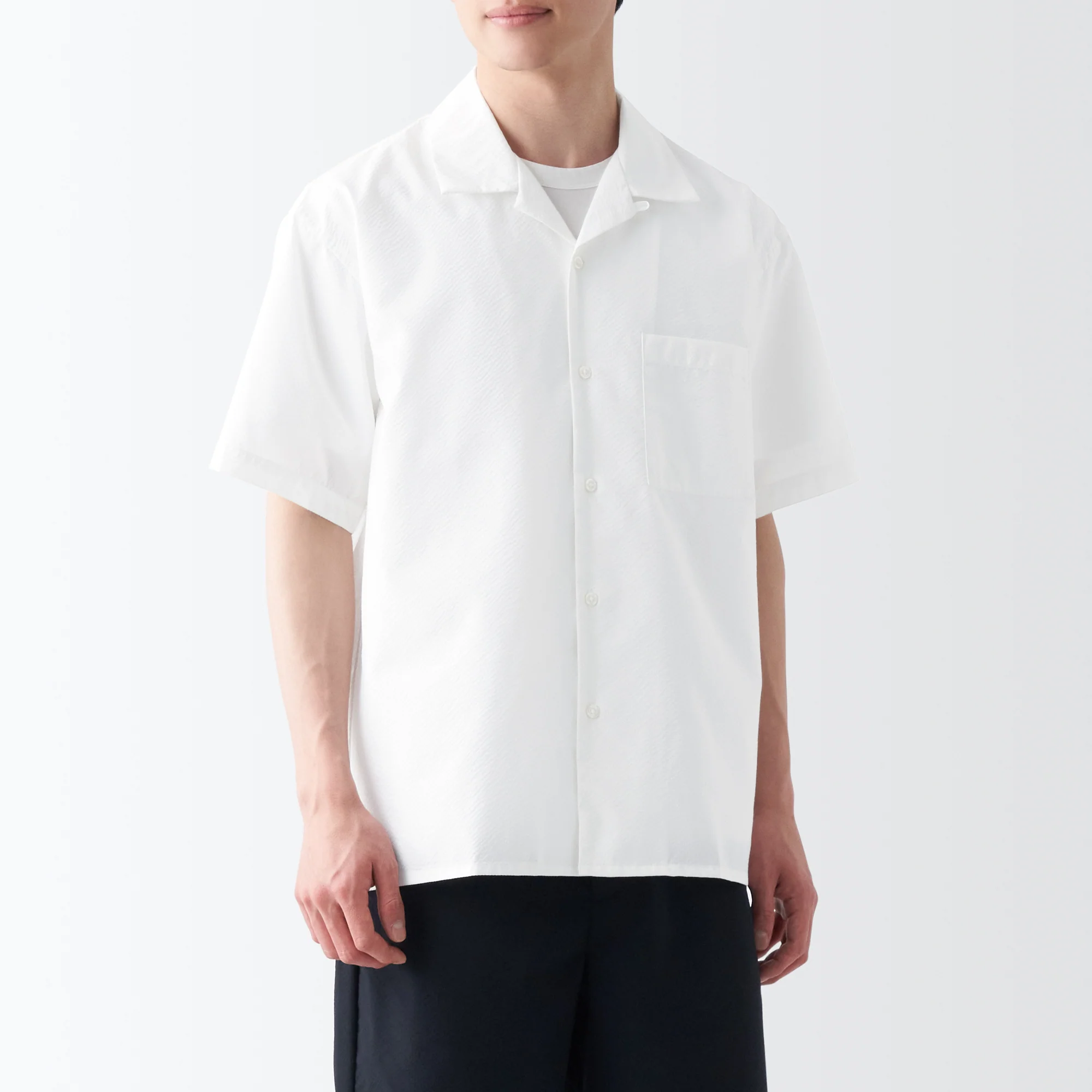 Men's Seersucker Open Collar Short Sleeve Shirt - Image 12