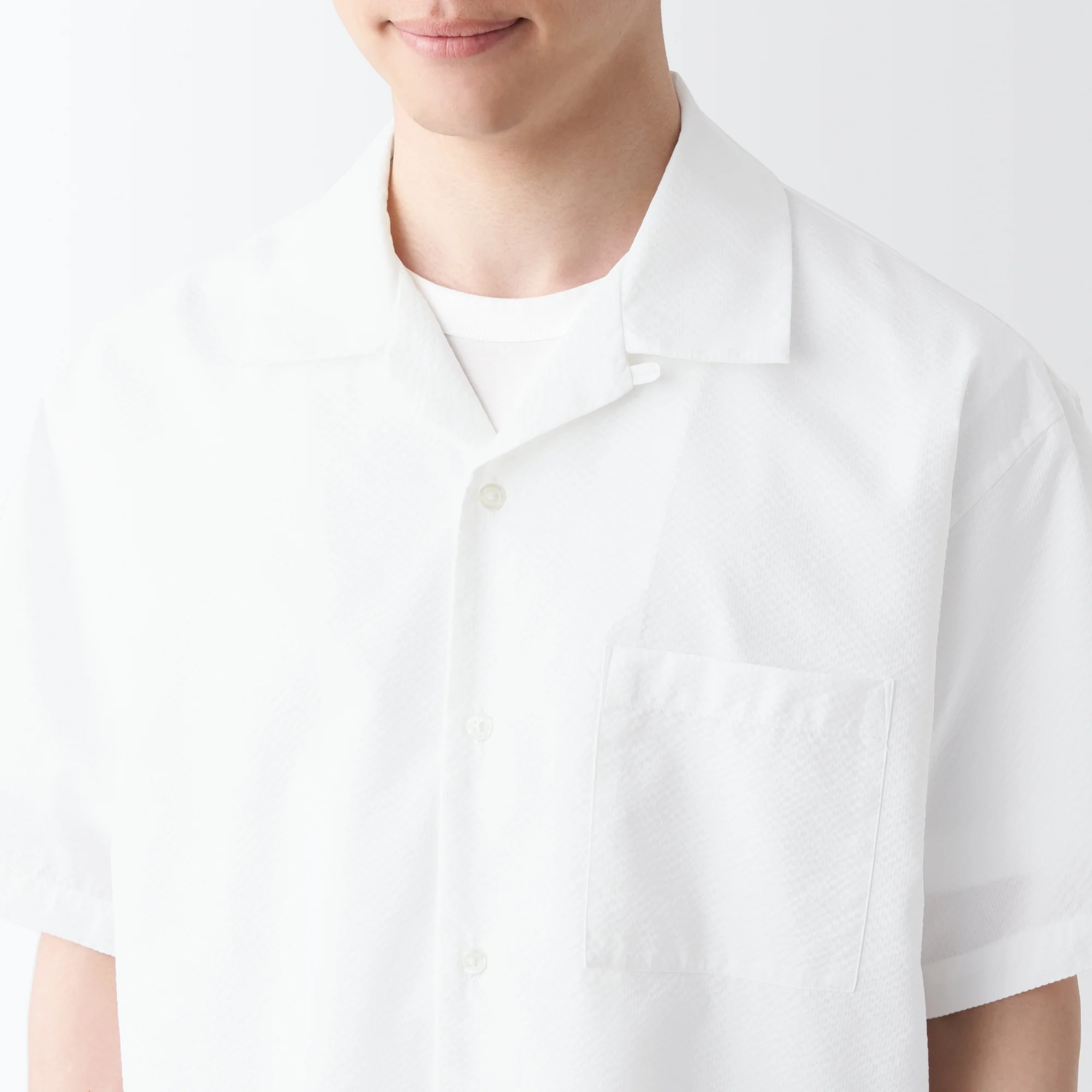Men's Seersucker Open Collar Short Sleeve Shirt - Image 16