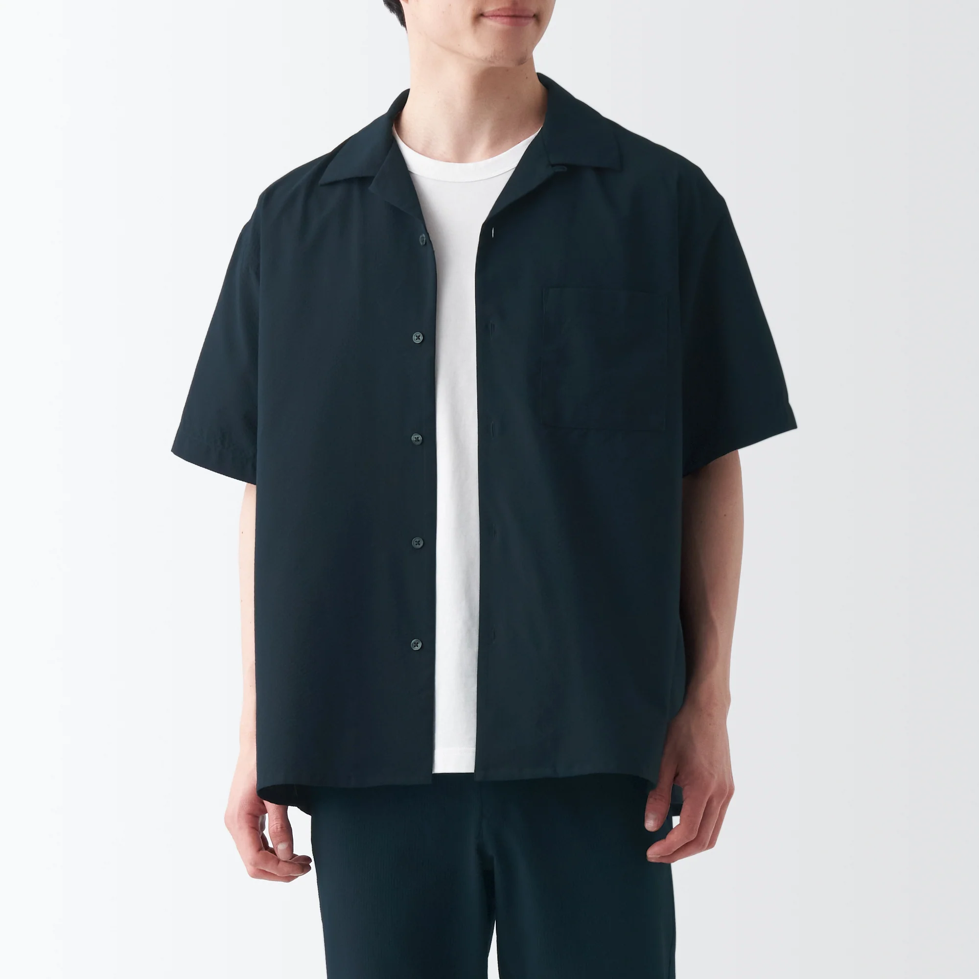 Men's Seersucker Open Collar Short Sleeve Shirt - Image 30