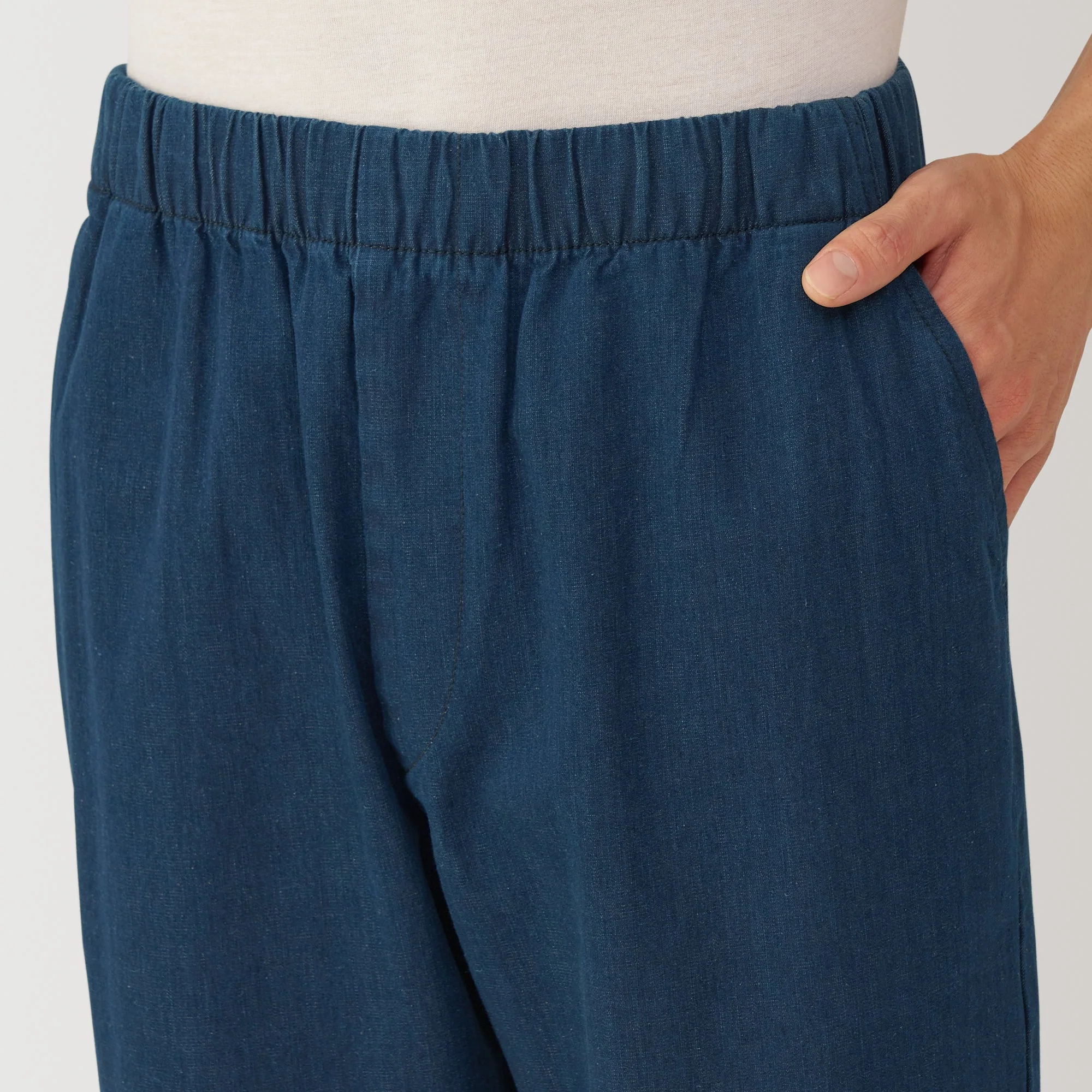 Men's Washed Denim Easy Pants - Dark Navy - Image 6