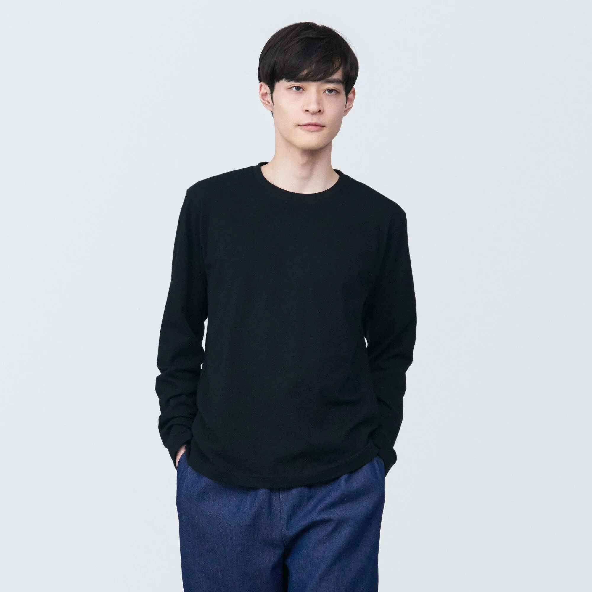 Men's Washed Jersey Crew Neck Long Sleeve T-Shirt
