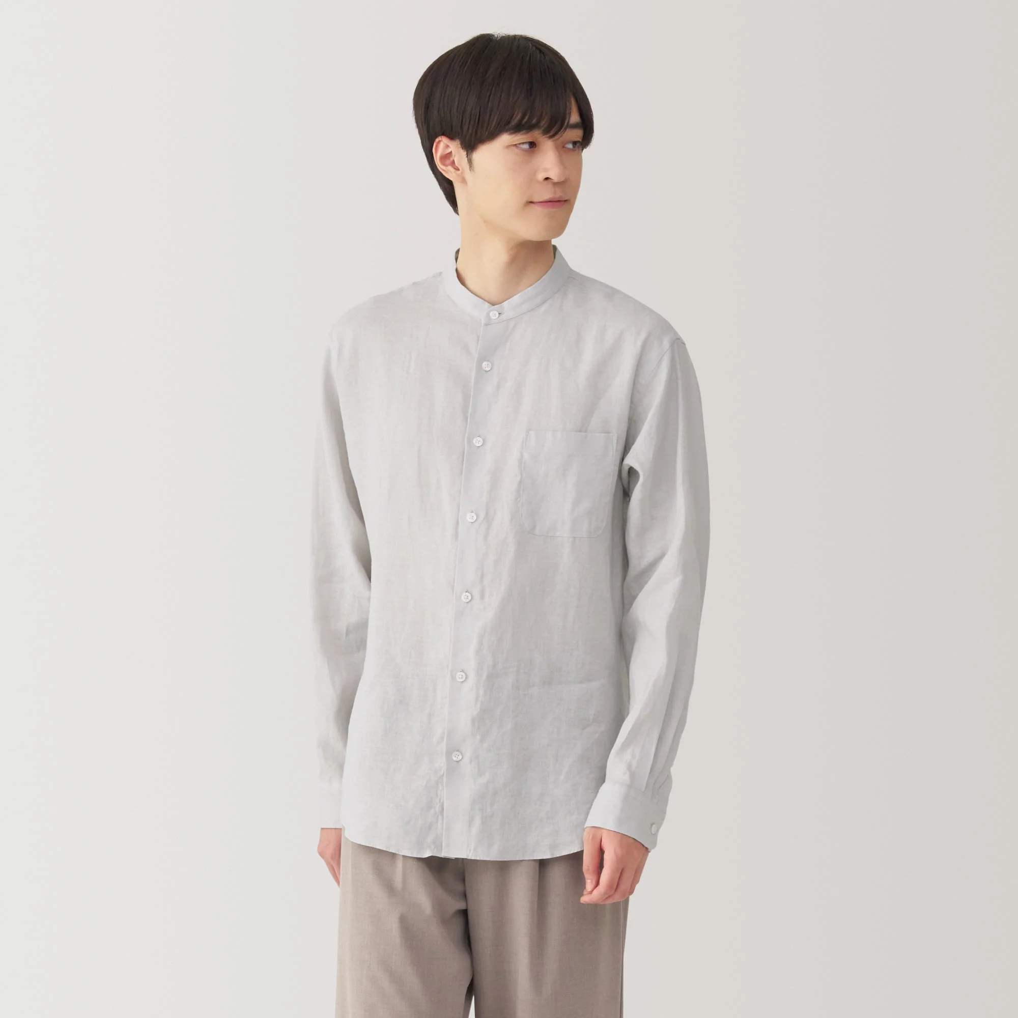 Men's Linen Stand Collar Shirt - Image 11