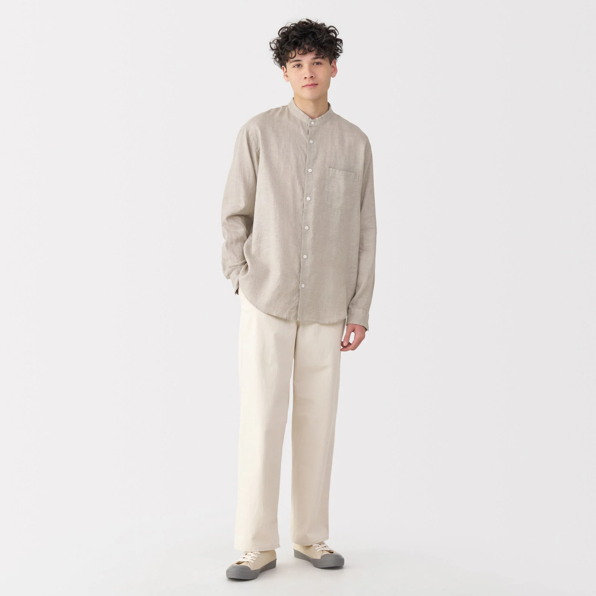 Men's Linen Stand Collar Shirt - Image 28