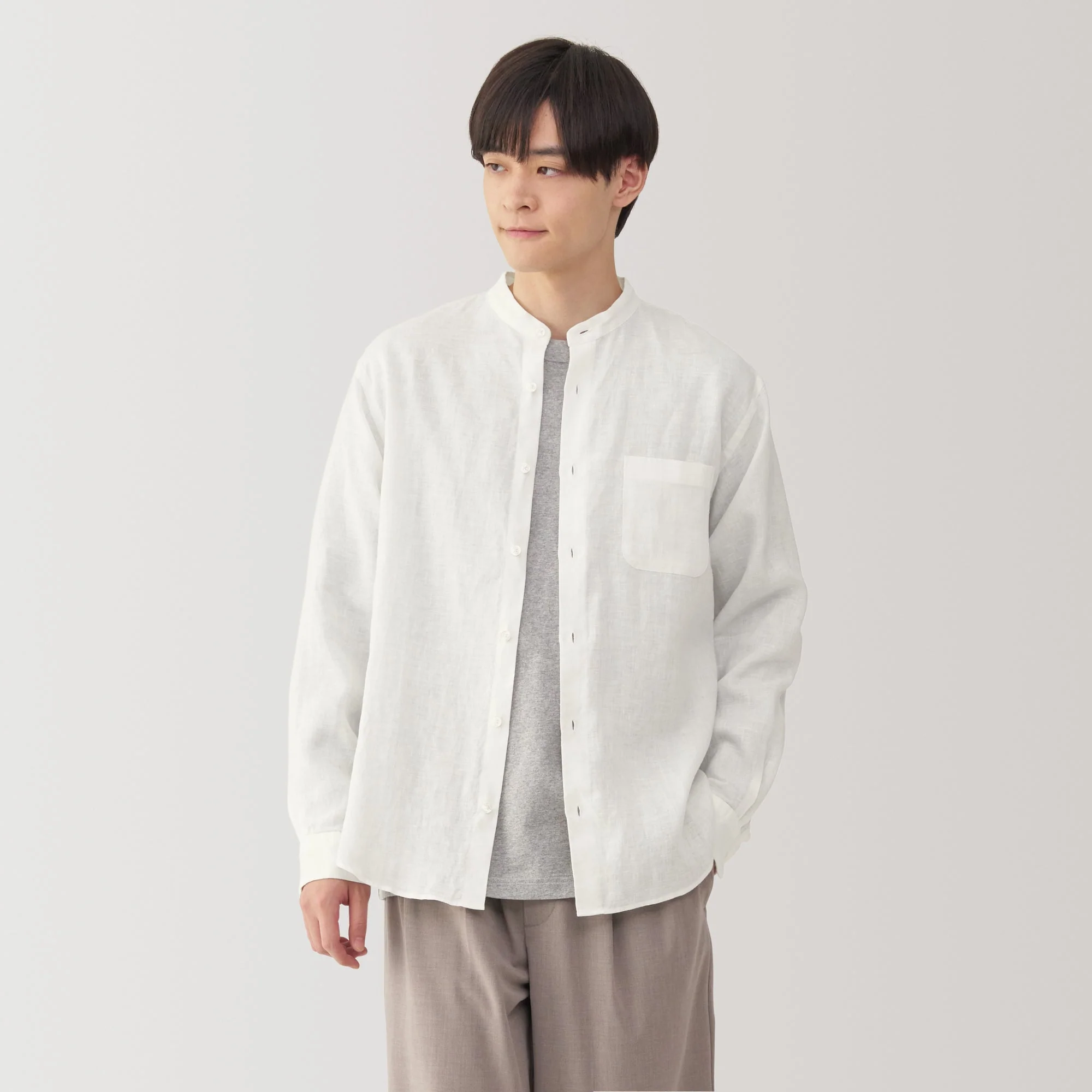 Men's Linen Stand Collar Shirt - Image 3