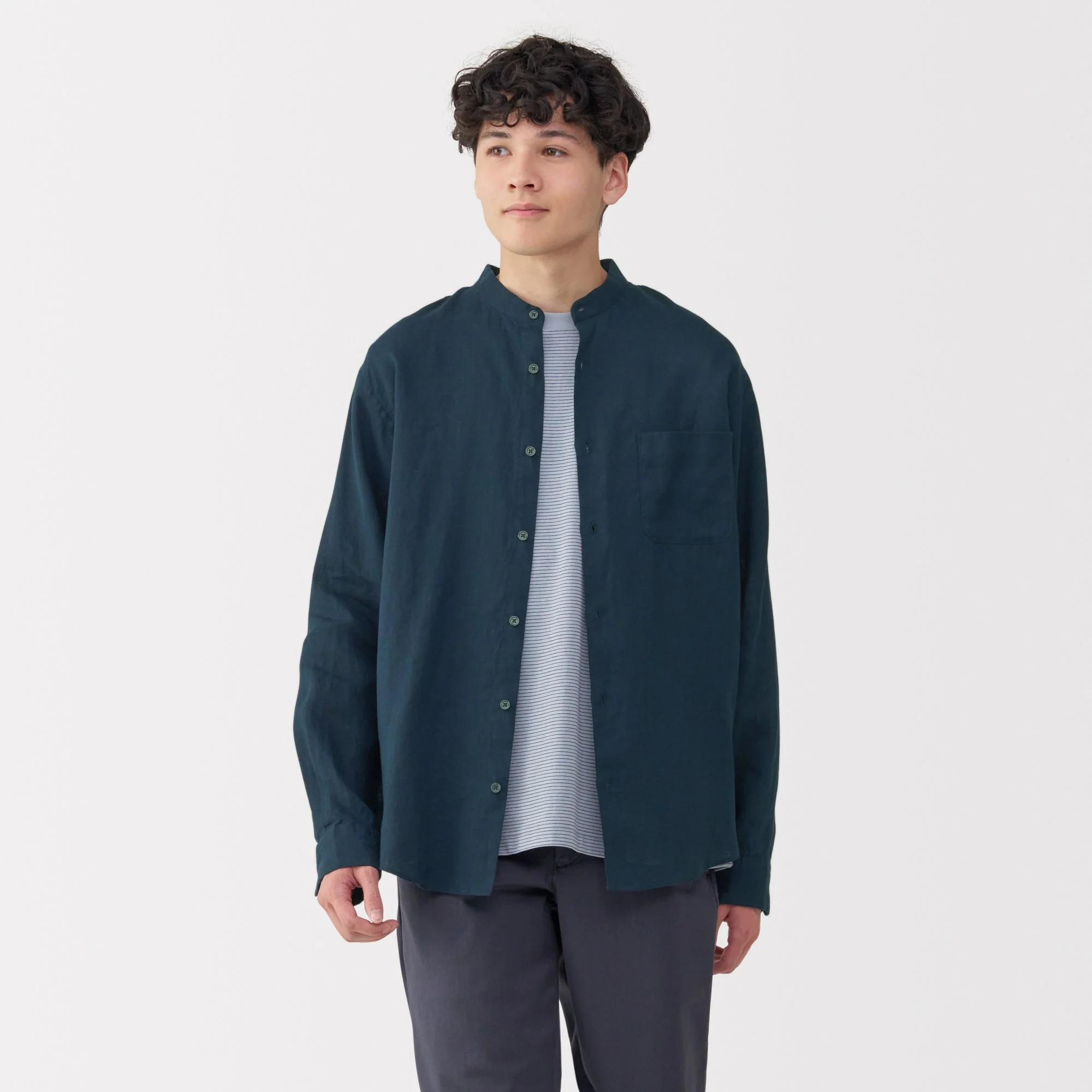 Men's Linen Stand Collar Shirt - Image 35