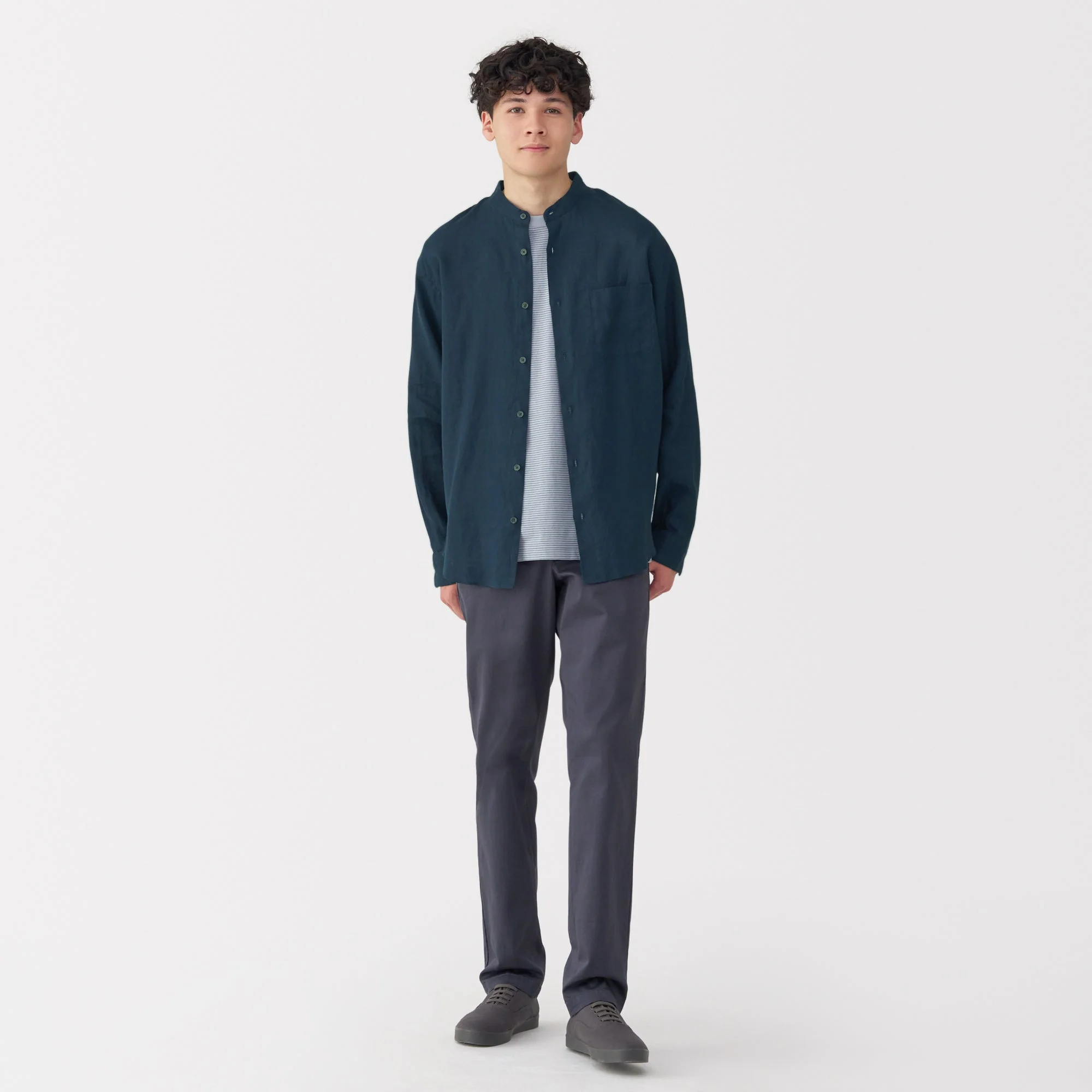 Men's Linen Stand Collar Shirt - Image 36
