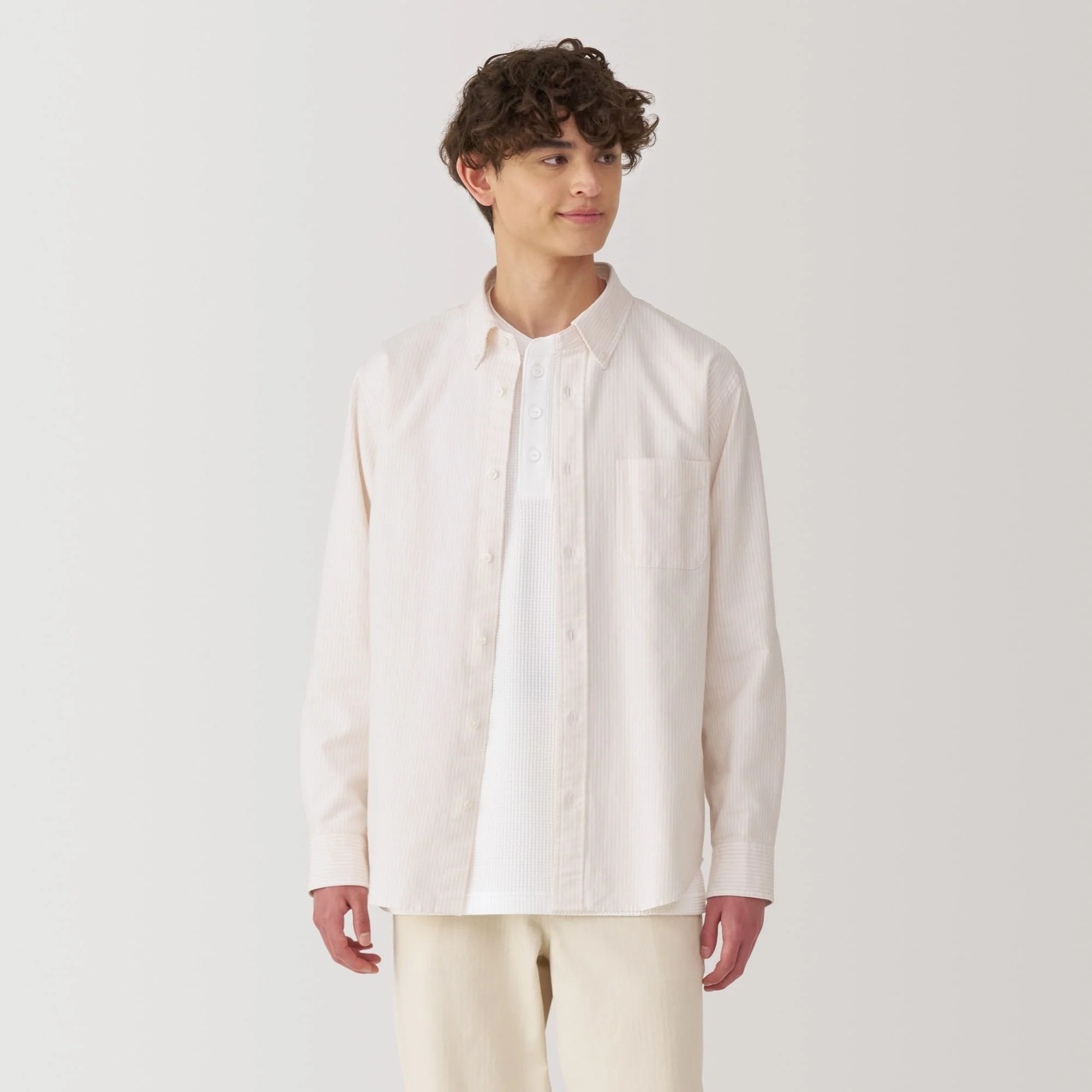 Men's Washed Oxford Button Down Long Sleeve Shirt - Image 35