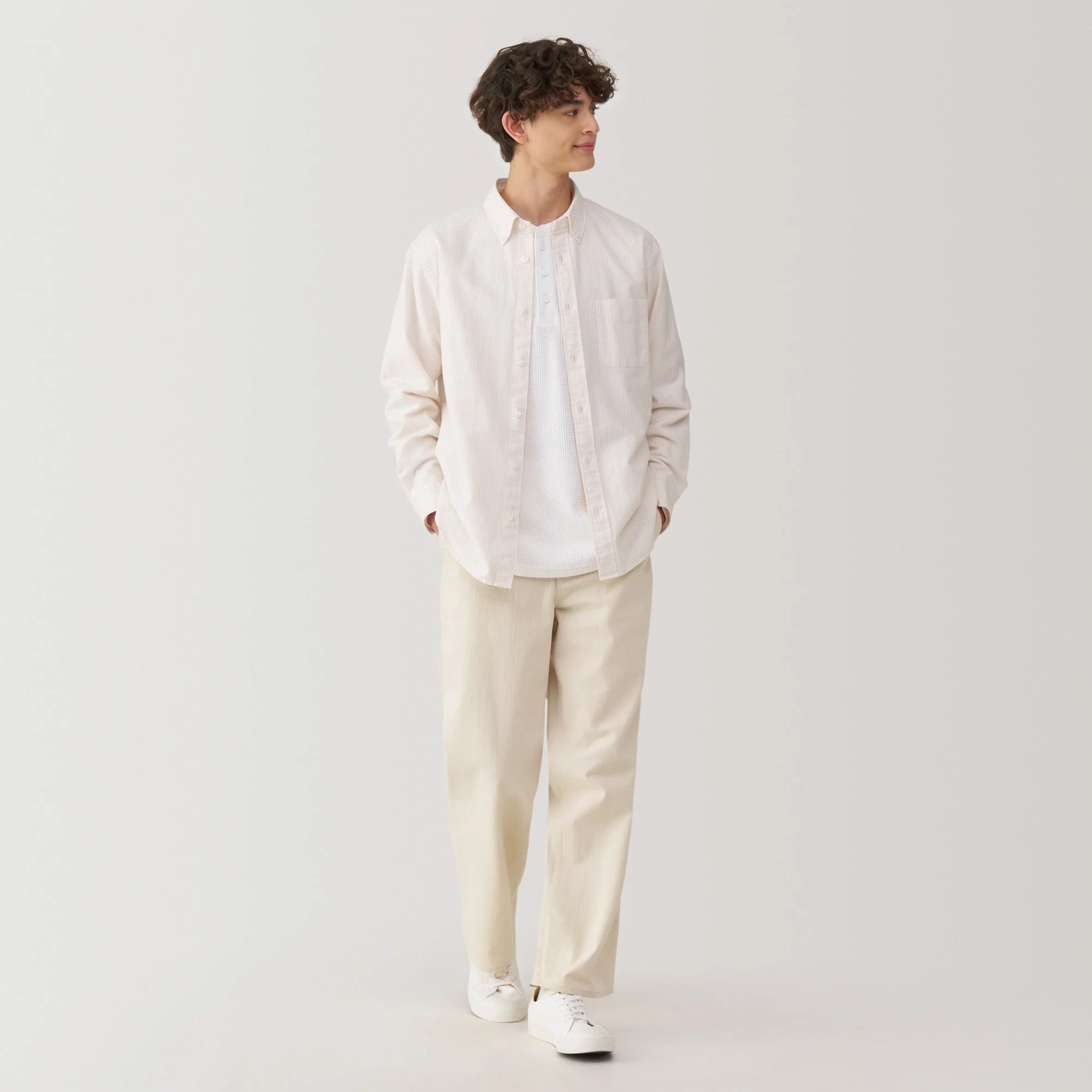 Men's Washed Oxford Button Down Long Sleeve Shirt - Image 36