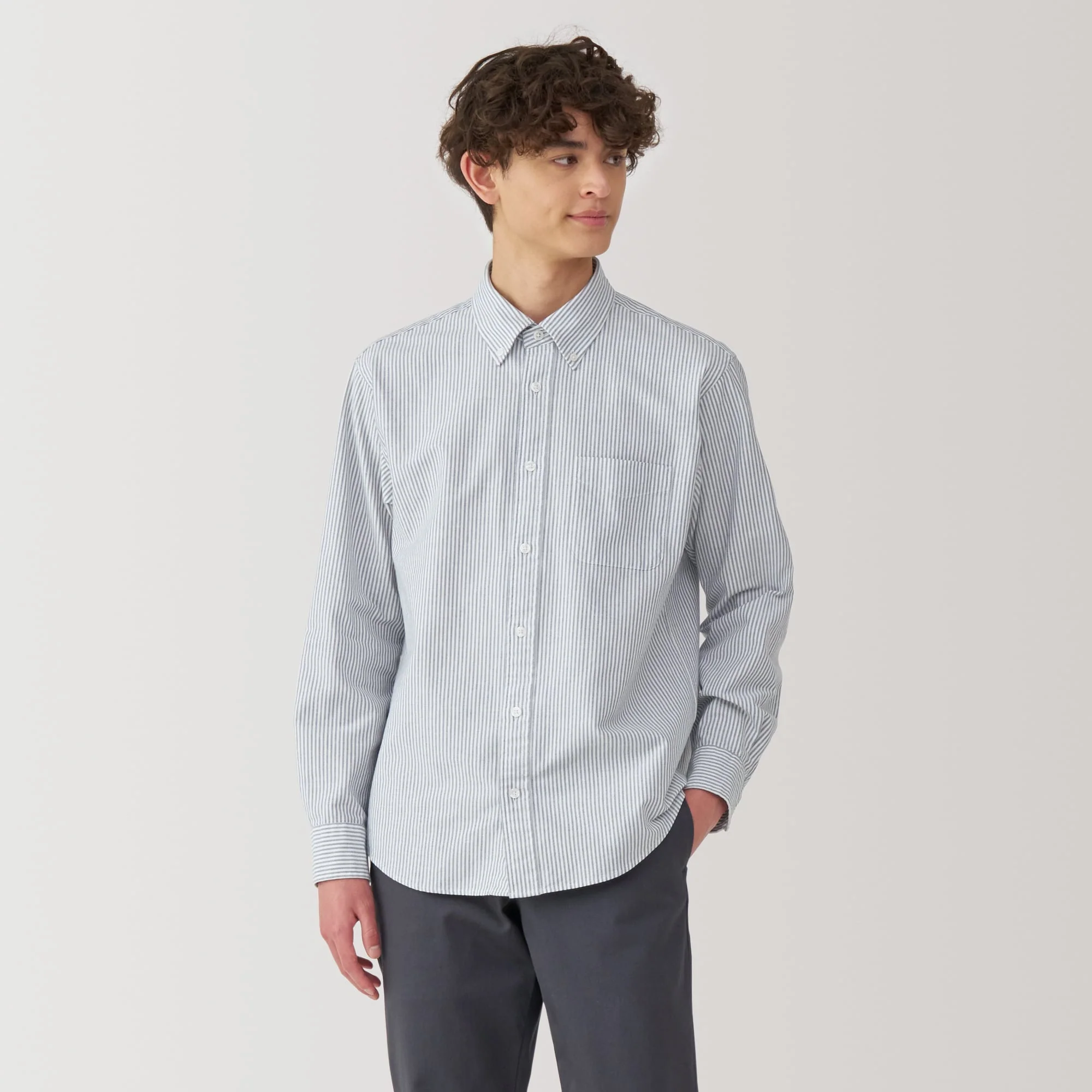 Men's Washed Oxford Button Down Long Sleeve Shirt - Image 42