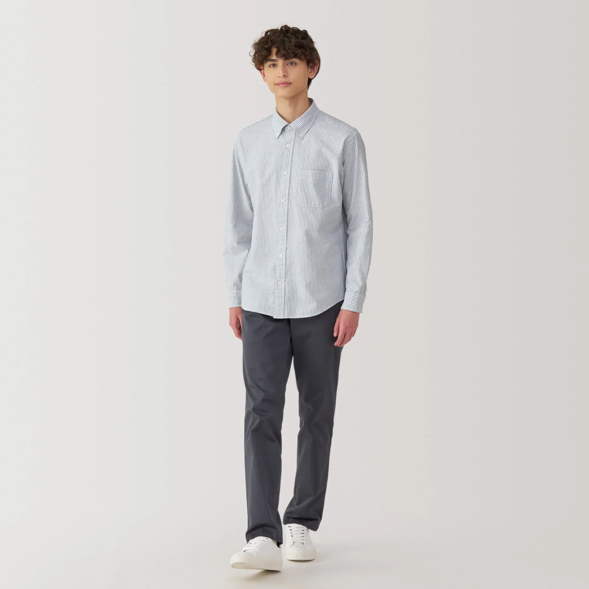 Men's Washed Oxford Button Down Long Sleeve Shirt - Image 43