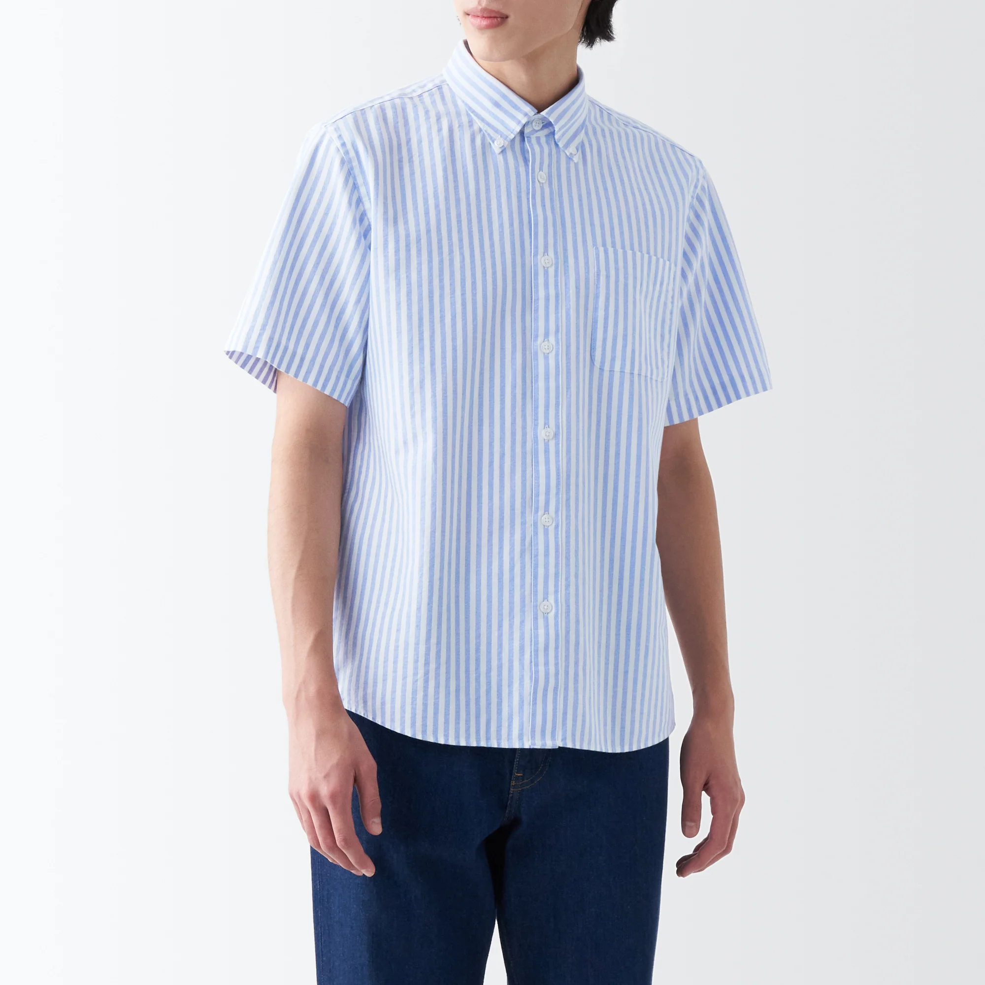 Men's Washed Oxford Button Down  Patterned Short Sleeve Shirt - Image 12