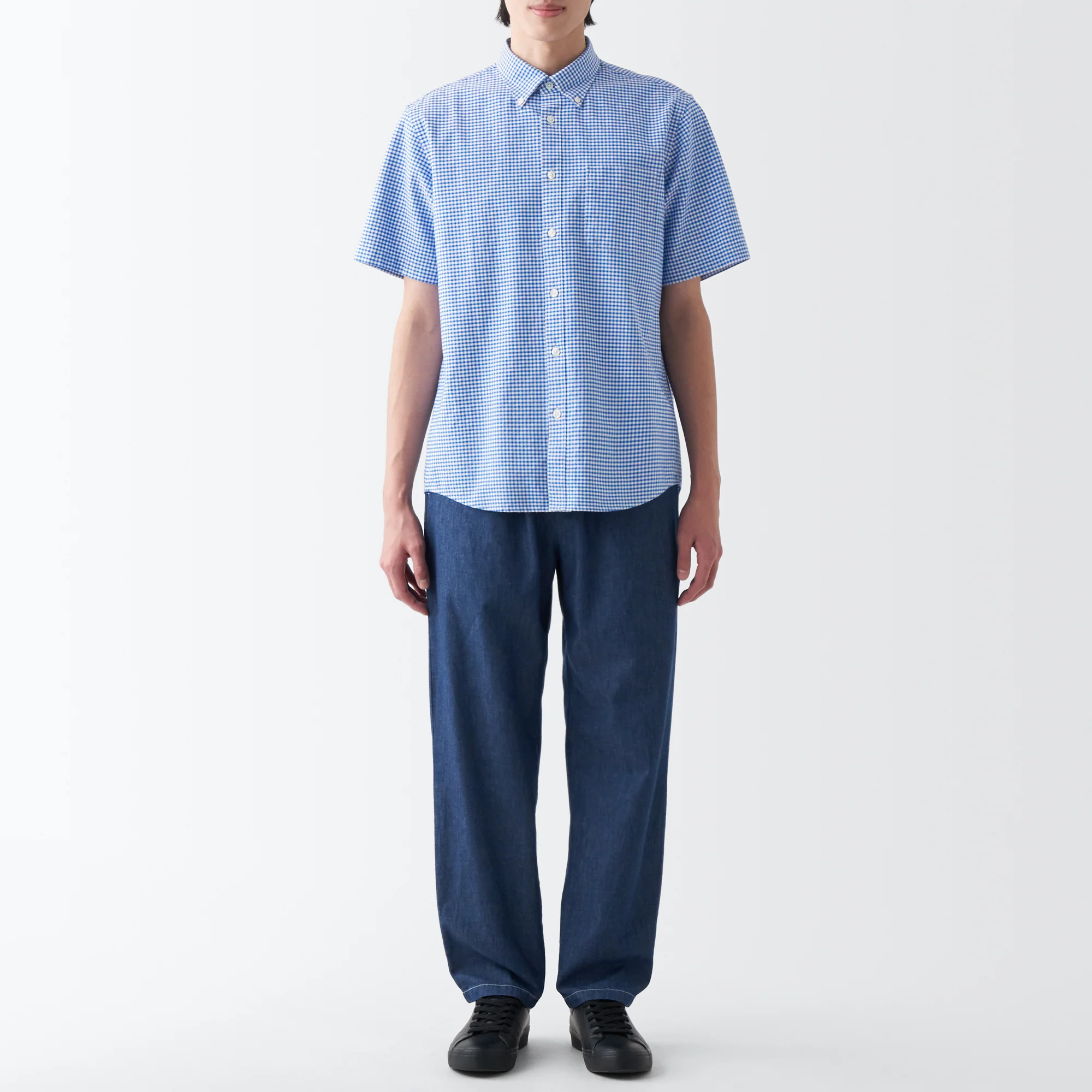Men's Washed Oxford Button Down  Patterned Short Sleeve Shirt - Image 22
