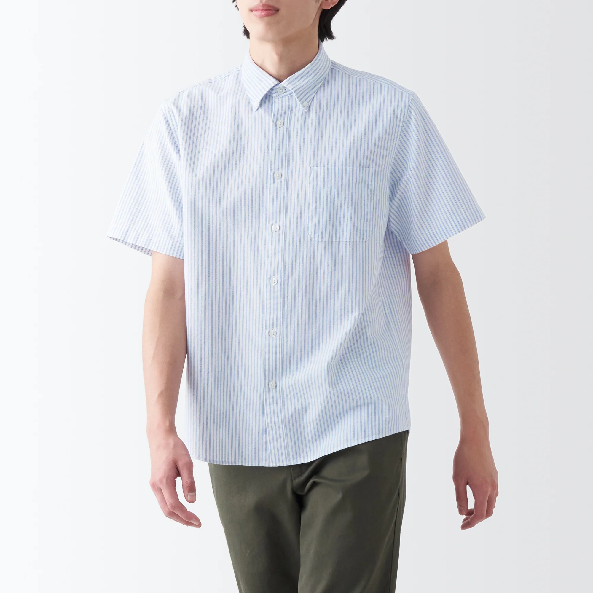 Men's Washed Oxford Button Down  Patterned Short Sleeve Shirt - Image 3