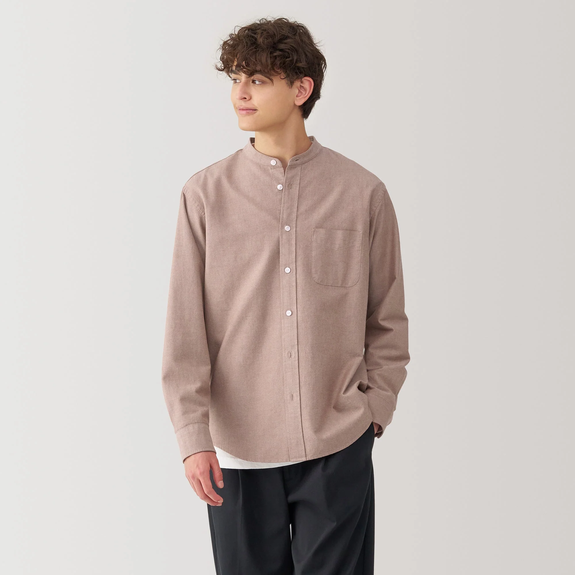 Men's Washed Oxford Stand Collar Shirt