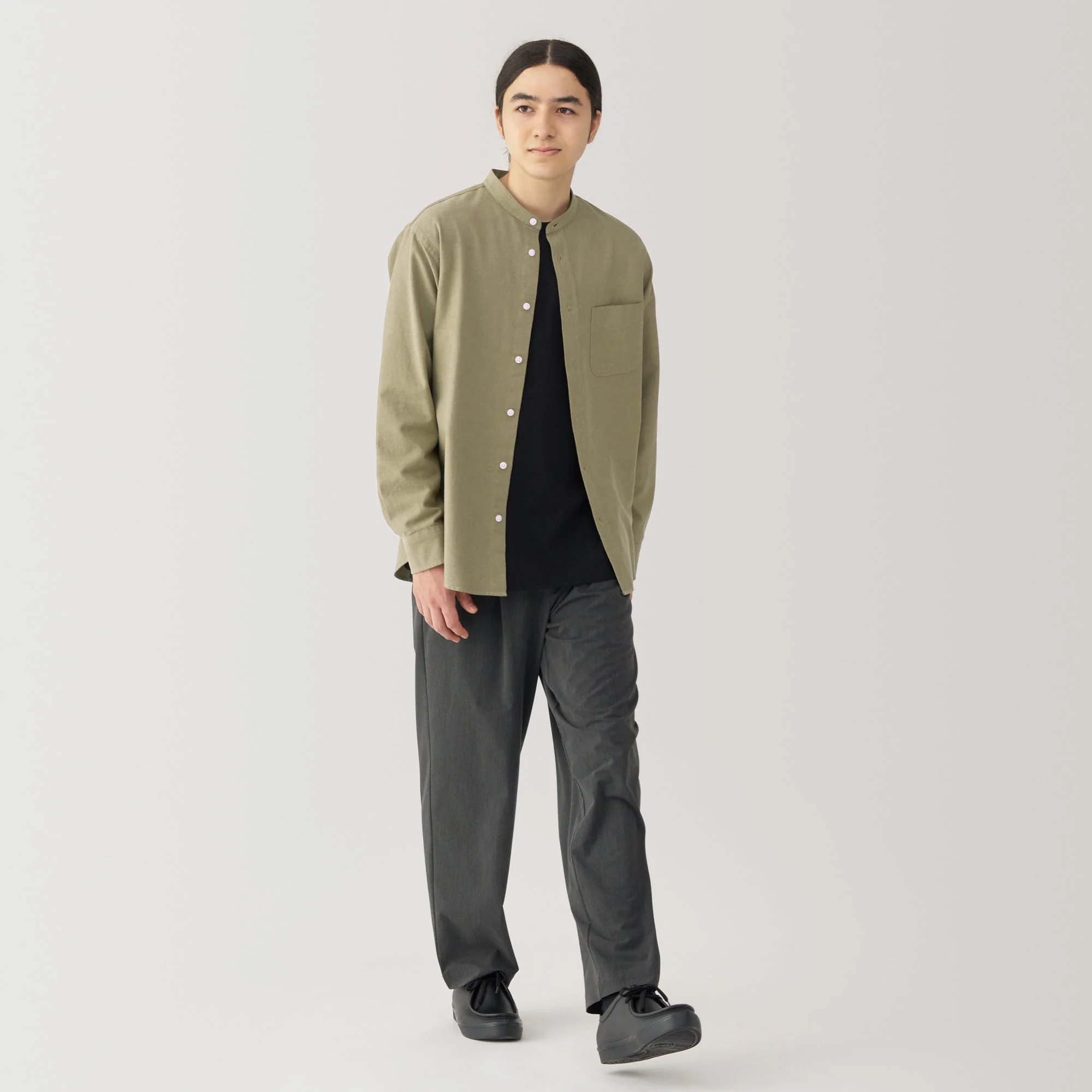 Men's Washed Oxford Stand Collar Shirt - Image 12